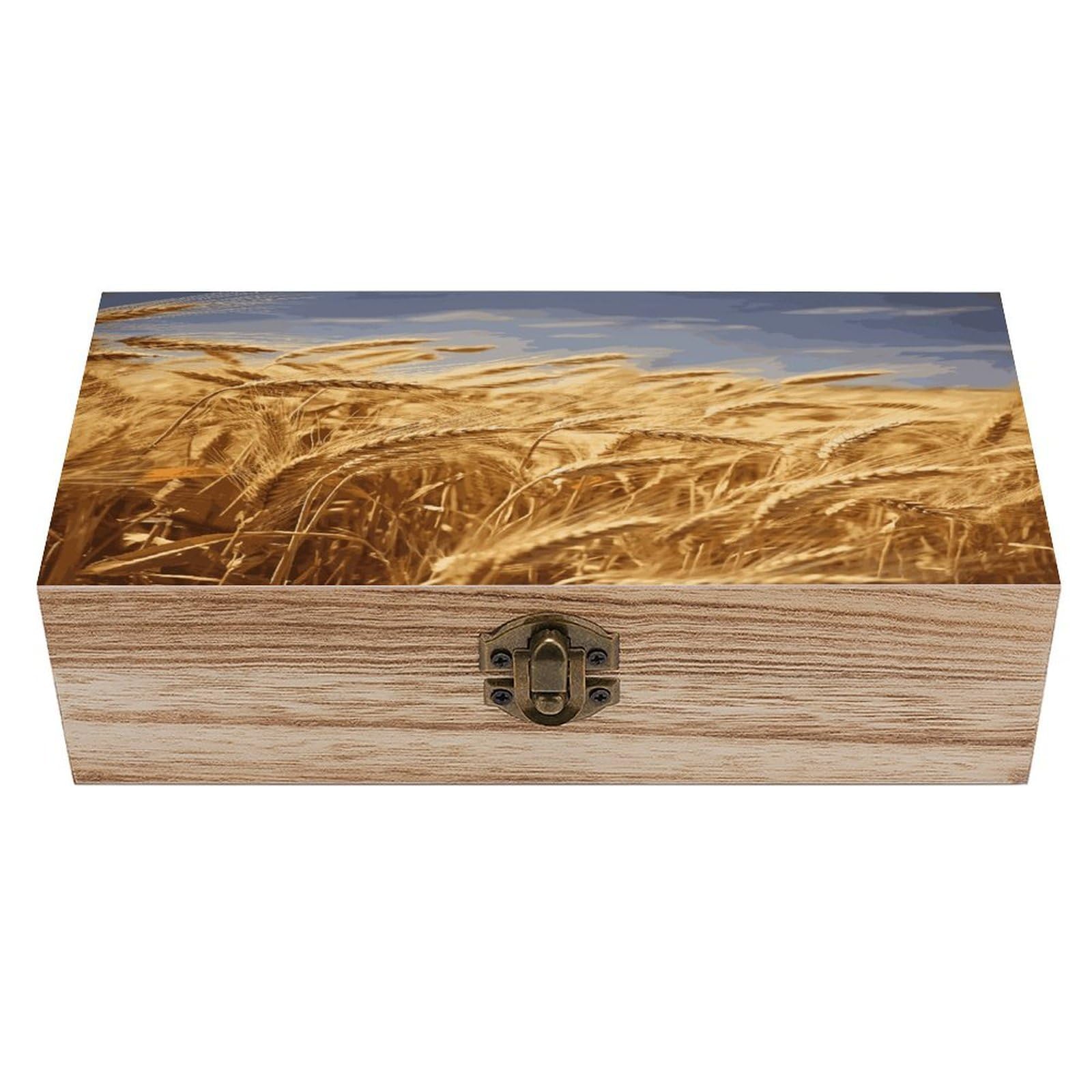 VstaDank Wheat Harvest Wooden Storage Box Wooden Keepsake Box with A Hinged Lid Fashion Memory Treasure Boxes Decorative Jewelry Case for Crafts Photo Home Decor Wood Gift Box