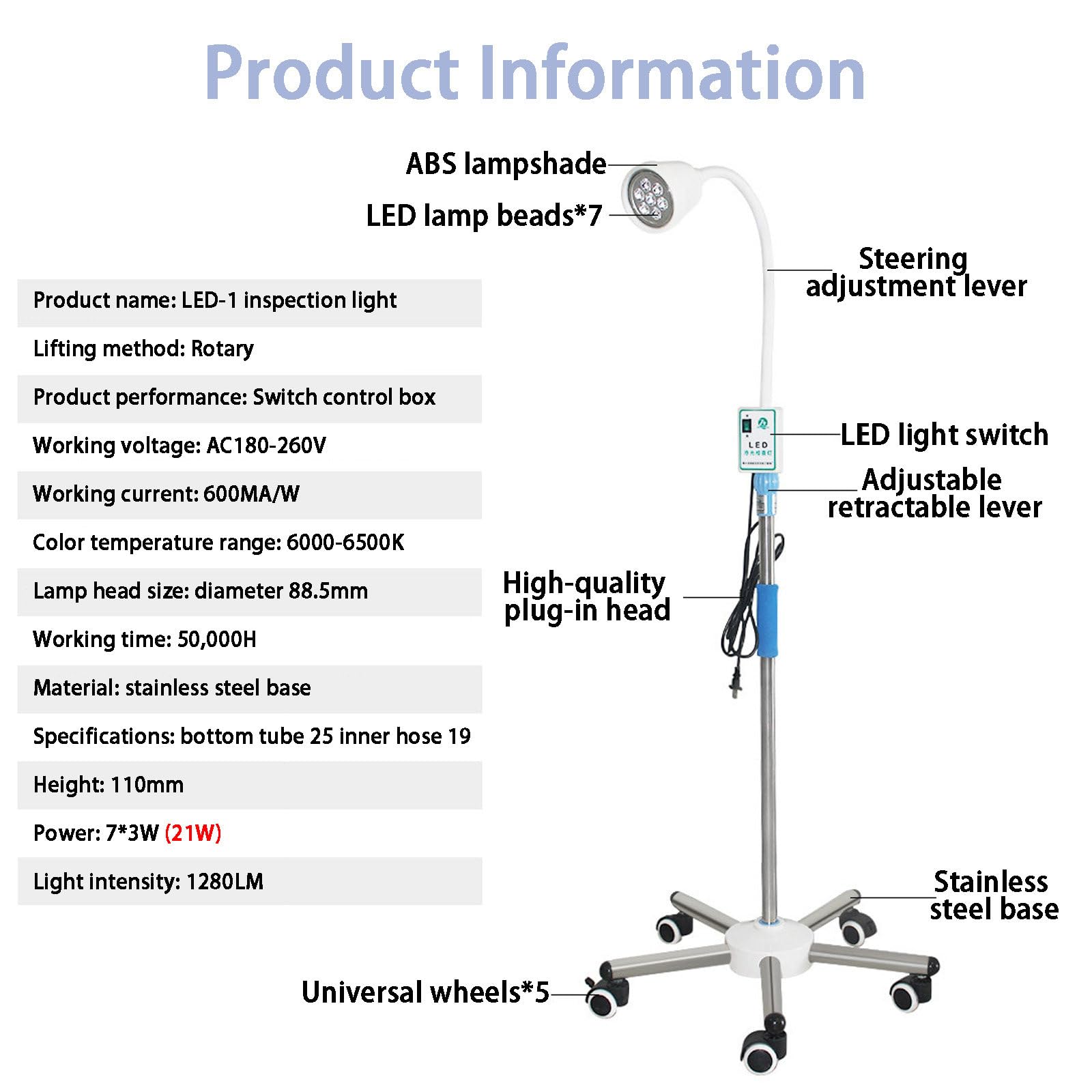 Lampada per Esami Chirurgici Lampada per Esami Medici Chirurgici Mobili Lampada da Pavimento Tipo di Supporto Domestici Luce Chirurgica per Ginecologia, Ambulatorio, Stomatologia, Ent