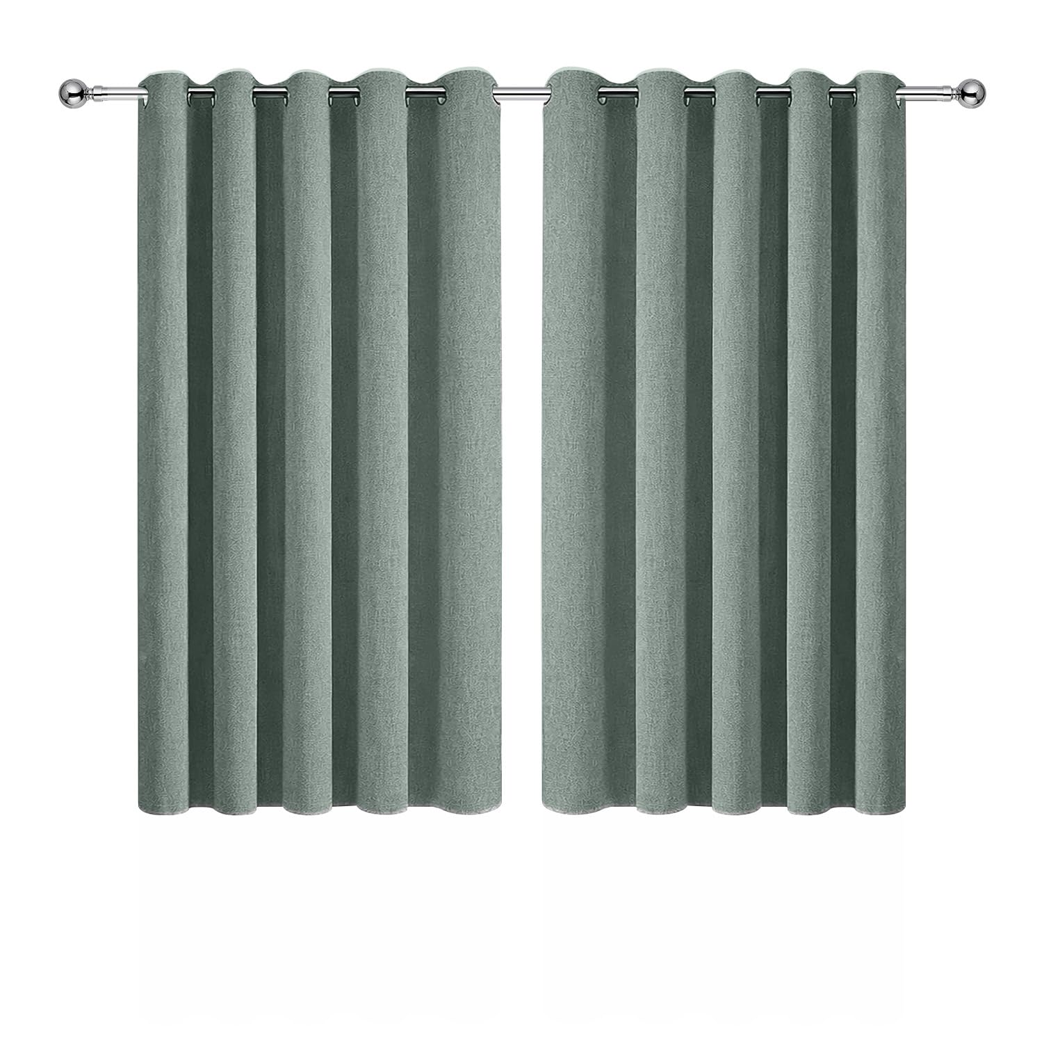 Aspire Homeware Sage Green Eyelet 100% Blackout Curtains For Bedroom 46X54 Inch Linen Curtains For Living Room 2 Panels With Tiebacks