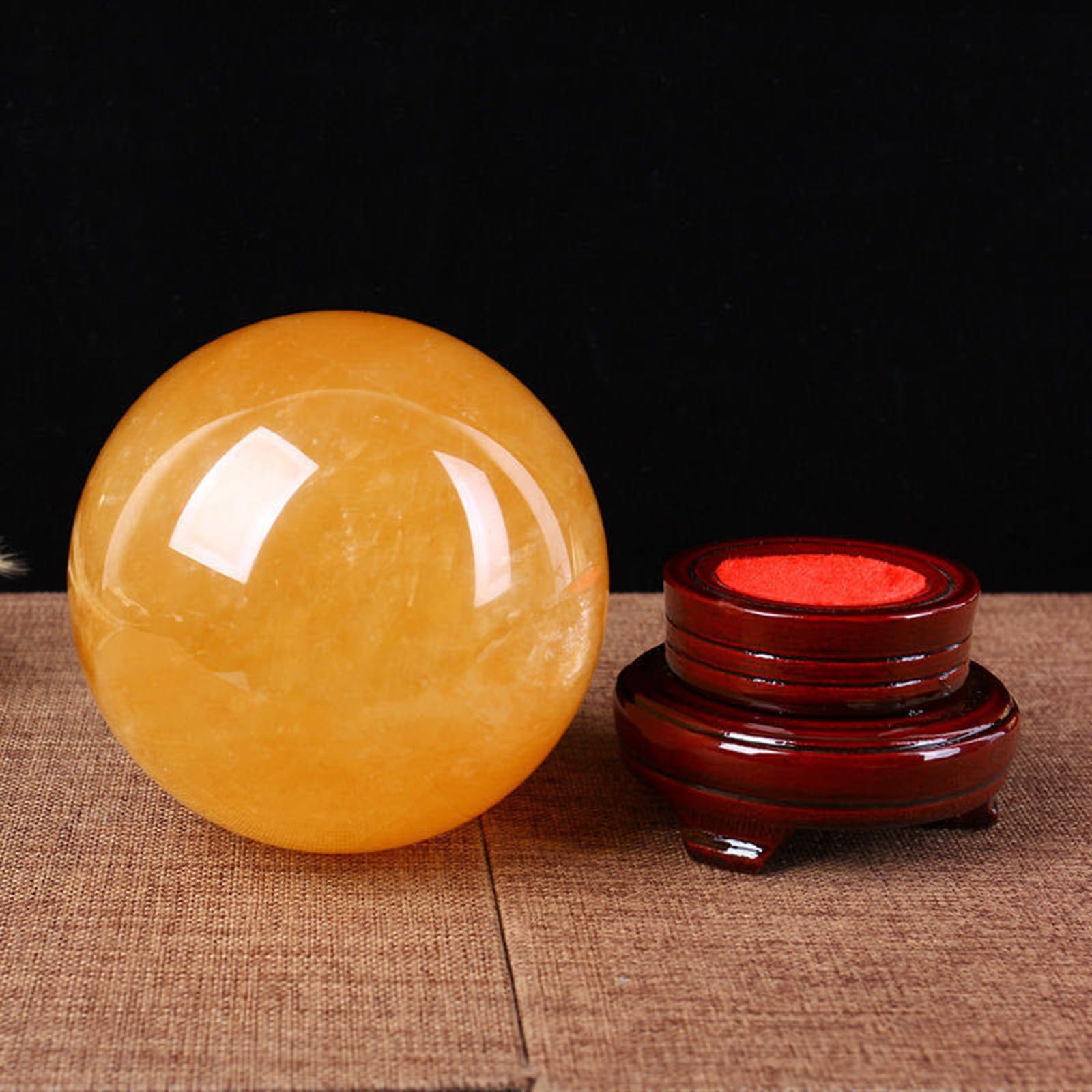 Bola de Esfera de Cristal de Citrino Natural Feng Shui con Soporte de Madera, Bola de Cristal Grande de Cuarzo Curativo para Meditación de Equilibrio Reiki Decoración del Hogar,12cm/4.7in