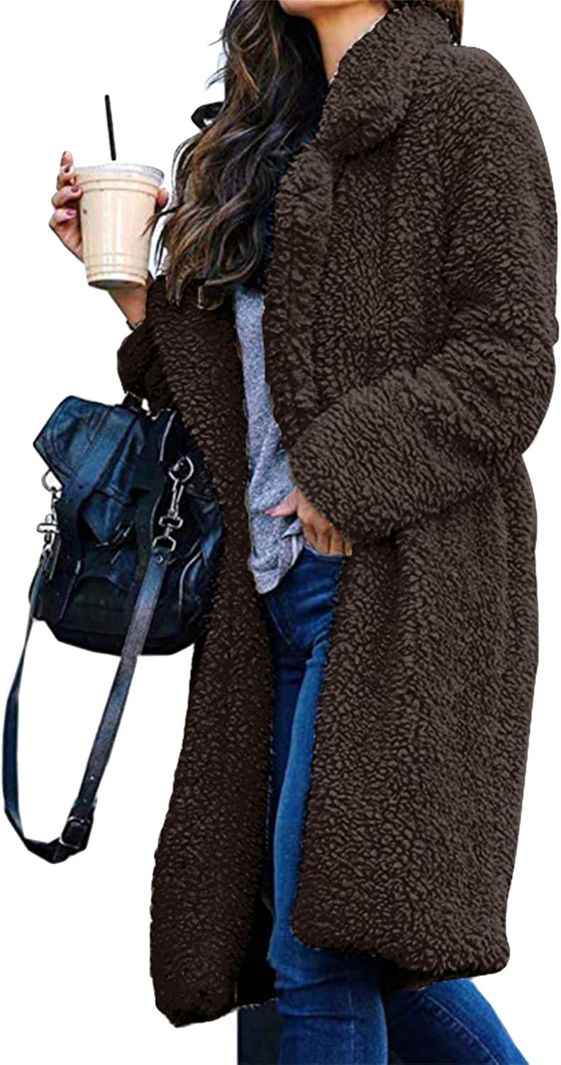 GRASWE Women Winter Cozy Top Coats Long Sleeve Warm Lapel Jacket Fashion Medium Length Solid Color Coats