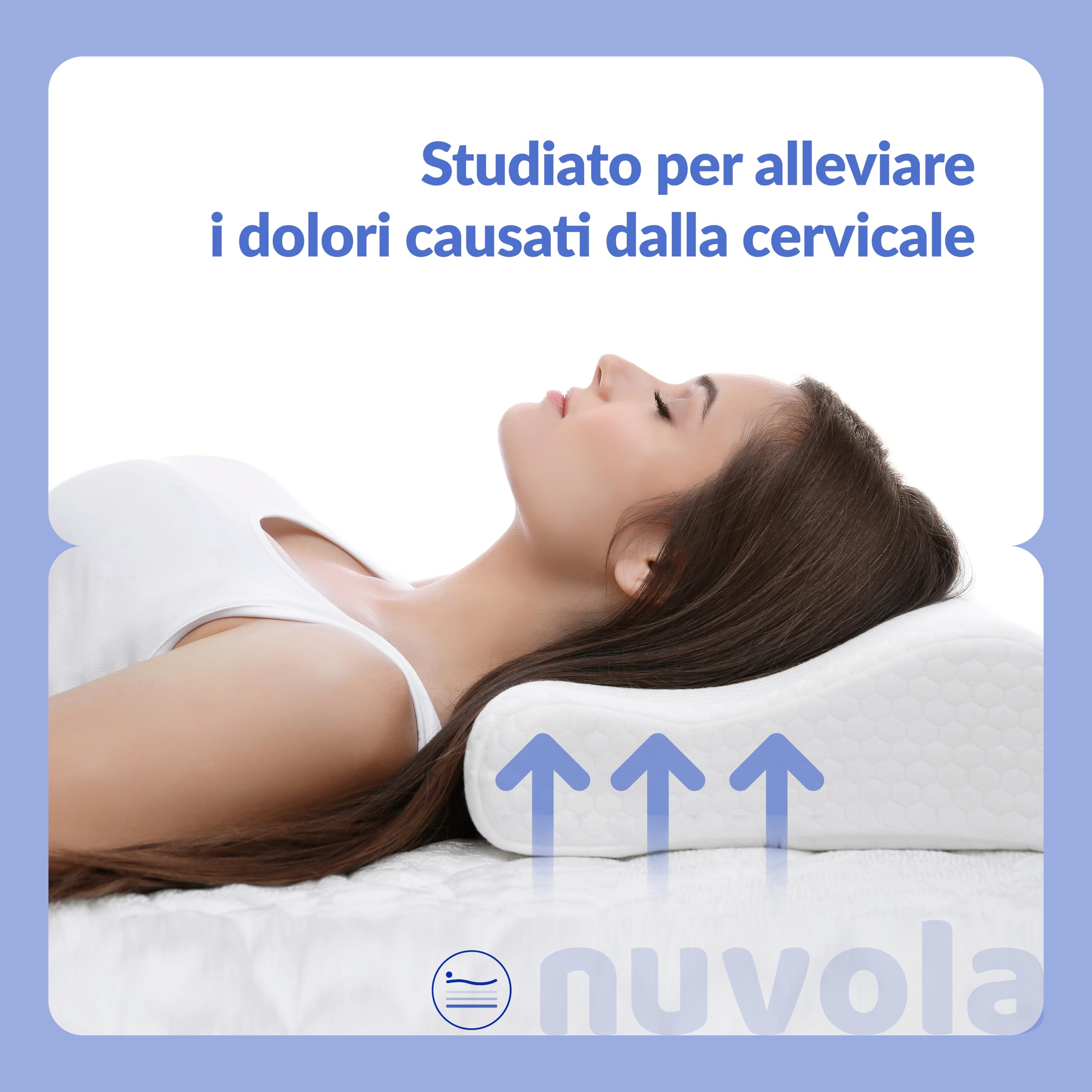 NUVOLA Comfortmassage - Cuscino Memory Foam Cervicale Confortevole e Traspirante, Guanciale Letto Ergonomico Rivestito con Fodera Antimicotica e Igienizzante, Cuscini Letto Made in Italy, 72x42x11/9h