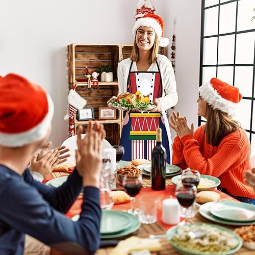 Miniatura 8 de clothmile 4 delantales de cascanueces de Navidad, delantales de cocina de Navidad, delantales de cocina ajustables, para decoración de fiesta de