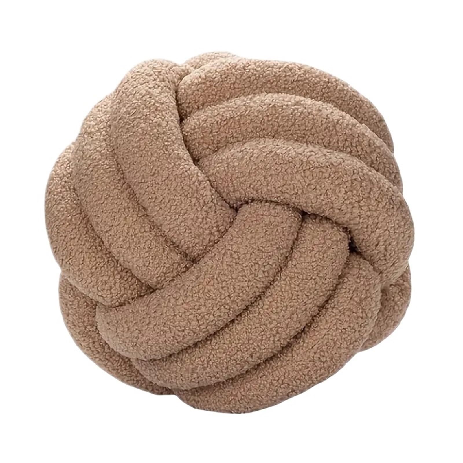 GIYXHU Home Decoration Knotted Ball Pillow Indeformable Plush Hand-woven for Couch(Dark Brown)