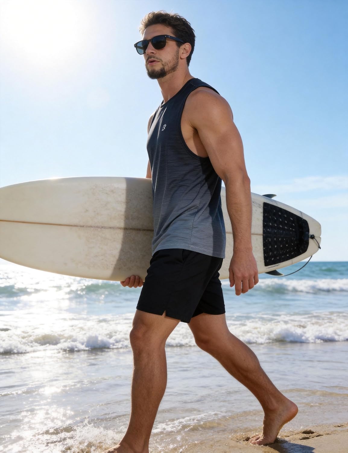 Men's Tank Tops Quick Dry Workout Muscle Gym Sleeveless Shirts UPF 50+ Sun Protection Running Beach Summer Swim Shirts - Image 3