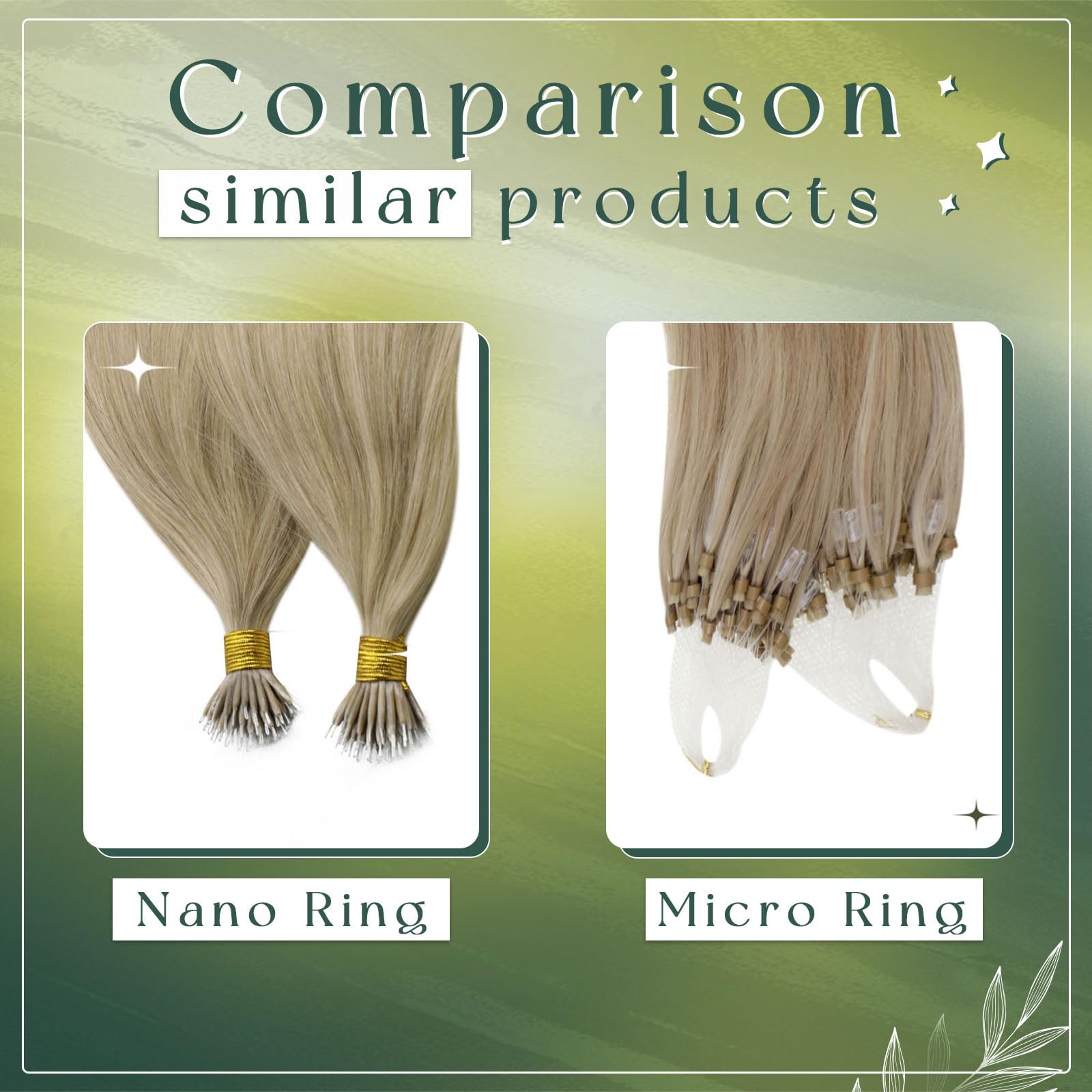 RUNATURE Nano Hair Extensions Real Human Hair Blonde Nano Beads Hair Extensions Highlight Light Brown with Ashy Blonde Invisible Nano Ring Straight Remy Hair 50s 12 Inch #16P22 — view 6
