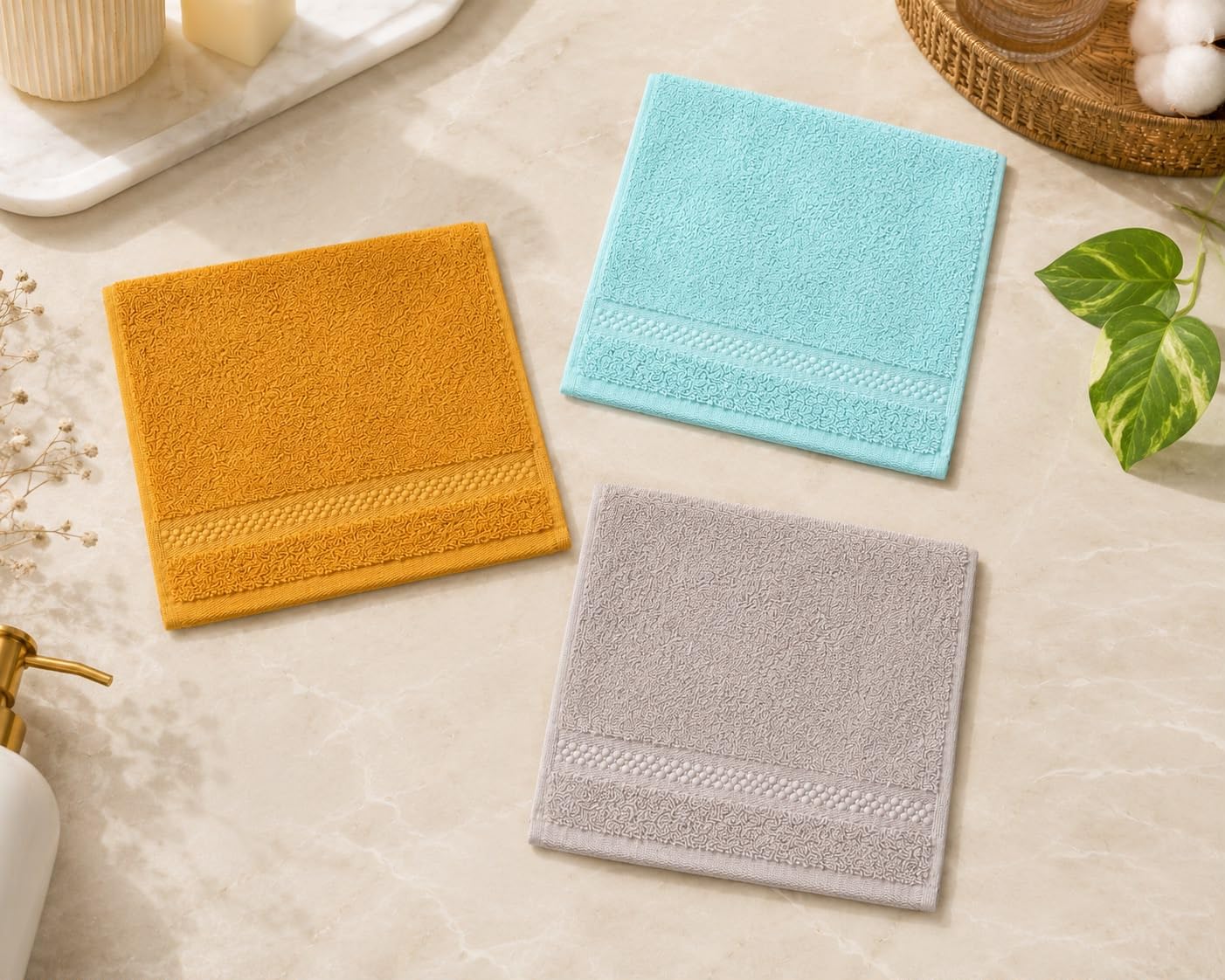 Pack of 3 Premium Cotton Face Napkins Multicolor | 12x12 Soft Facial Towels | Absorbent Skincare Cloth Set-image-32