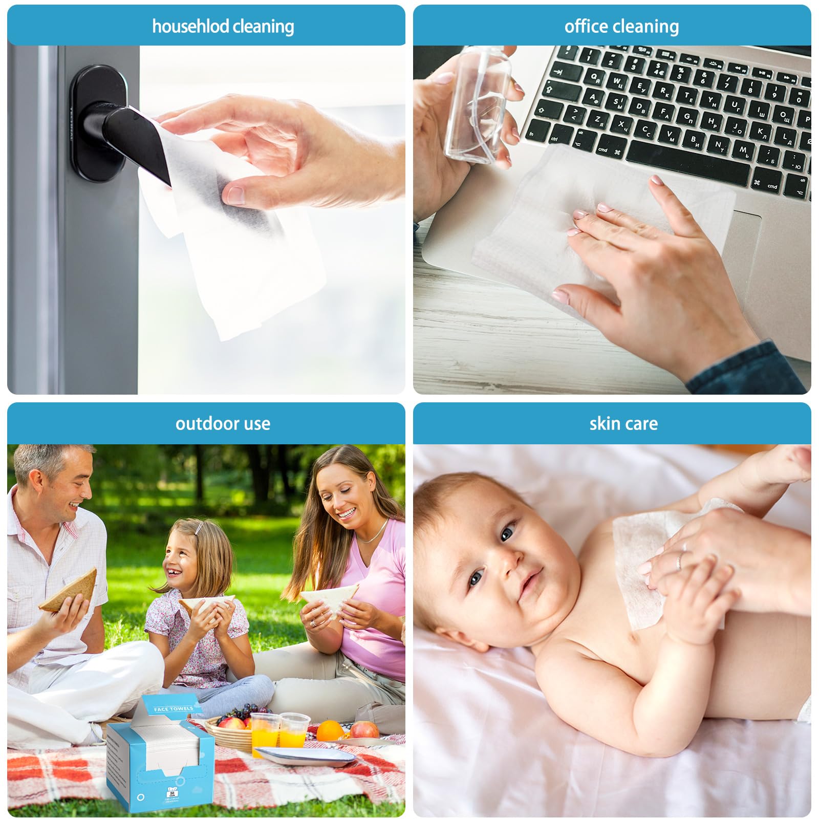 AIDEA Face Towels Disposable-100Ct (2 Box), Clean Facial Towelettes for Sensitive Skin, Cleansing Wipes for Makeup Removing, Nursing, Travel, Dry Wipes Face Cloths