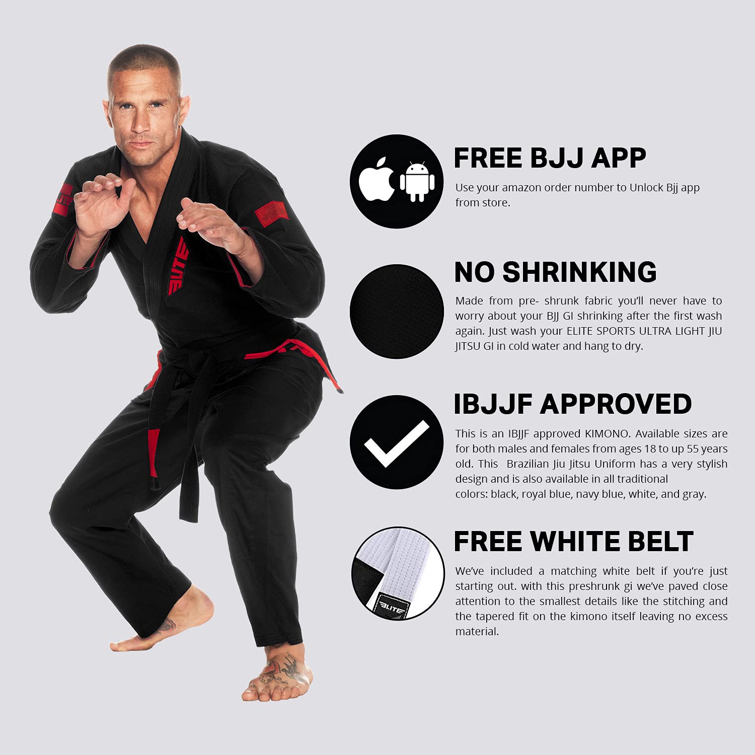 Buy Elite Sports BJJ GI for Men IBJJF Kimono BJJ Jiujitsu GIS W