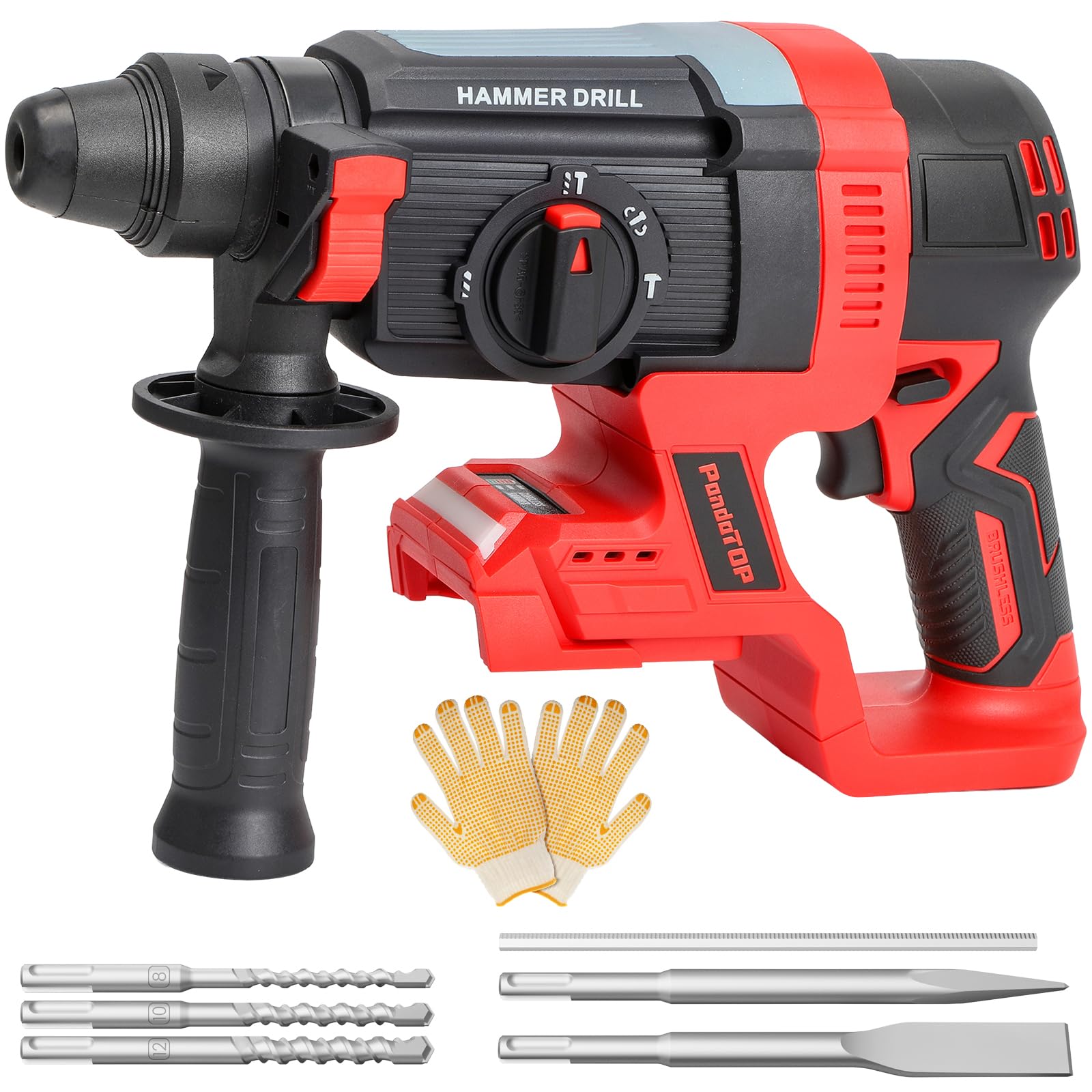 SDS Plus Cordless Rotary Hammer Drill for Milwaukee M18 Battery, Hammer Drill 18v Brushless for Concrete/Masonry/Wood/Metal, Rotomartillo, 4 Functions, 5 Drills with Gloves (Battery Not Included)