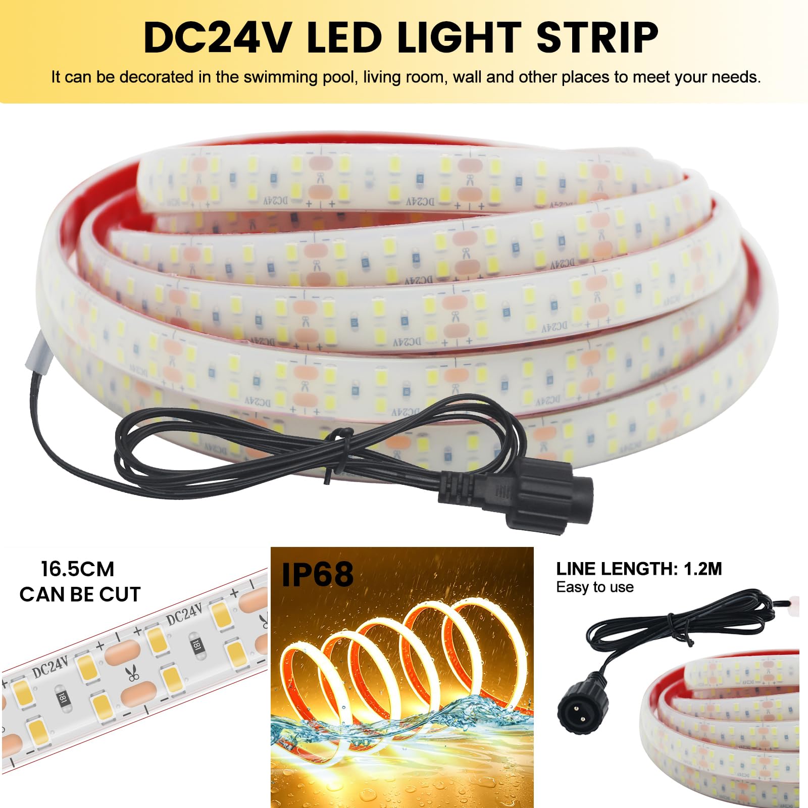24V 7200mAH Tira LED Solar [10M, Blanco natural 4000-4500K], 240 LEDs/m Tira LED de jardín de silicona solar, flexible e impermeable IP68, 8 modos, iluminación decorativa para el hogar