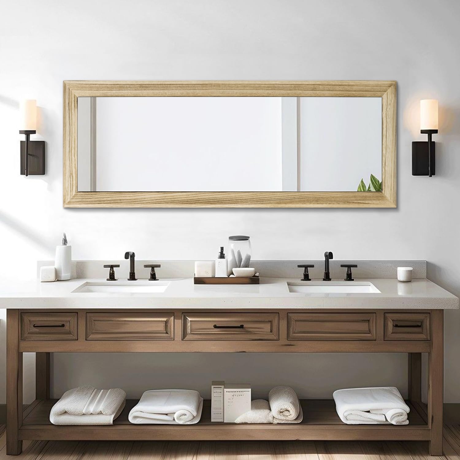 AAZZKANG Vinatge Wandspiegel in voller Länge, großer Holzrahmen, 120 x 40 cm, rechteckig, Ganzkörperspiegel für Schlafzimmer, Wohnzimmer, Badezimmer, Eingangsbereich, zum Aufhängen