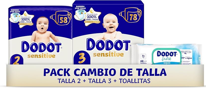 Dodot Sensitive Kit Newborn Diapers + Wipes, 58 Nappies Size 2 + 78 Diapers