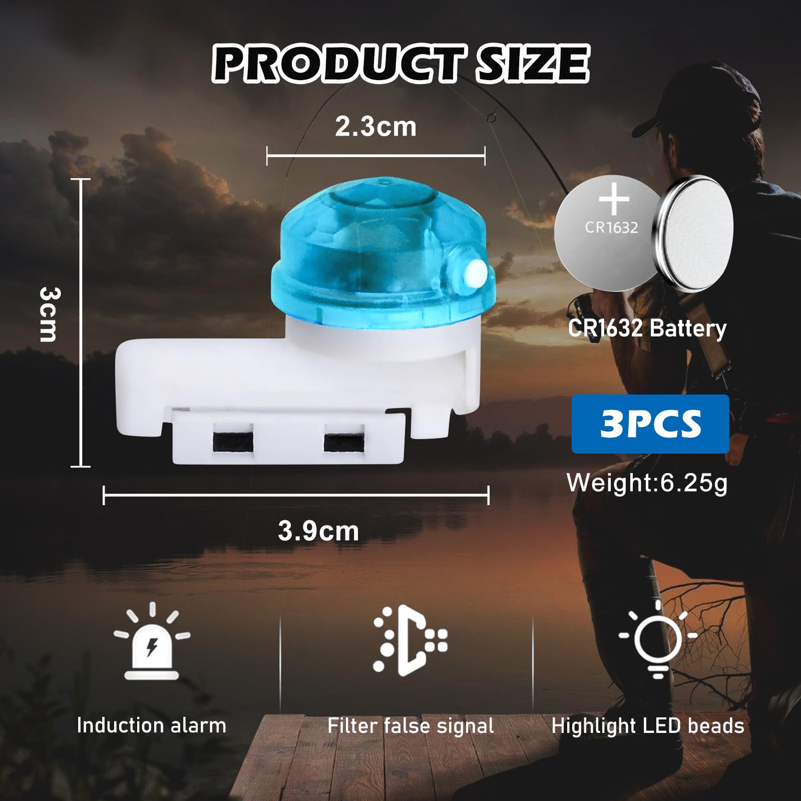 Alarmas de Picada de Pesca LED, 3 Piezas Indicadores Electrónicos para Caña de Pescar