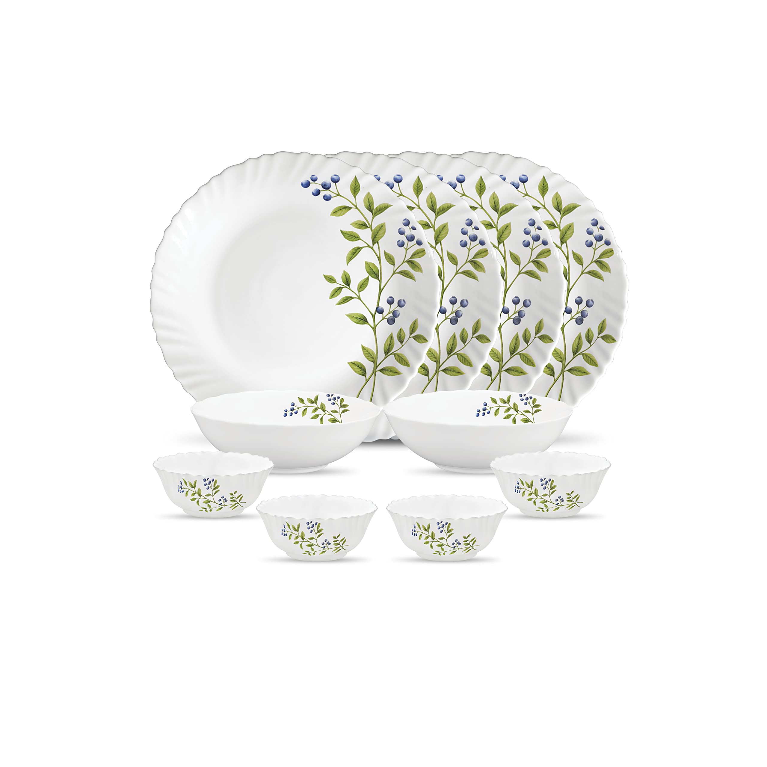 La Opala Novo Collection Opal Glass Crockery | for Family of 4 | Dinner Set 10 pcs Lush Greens | Plates & Bowls for Dining | Microwave Safe | 100% Vegetarian | Extra Strong | Light & White-image-21