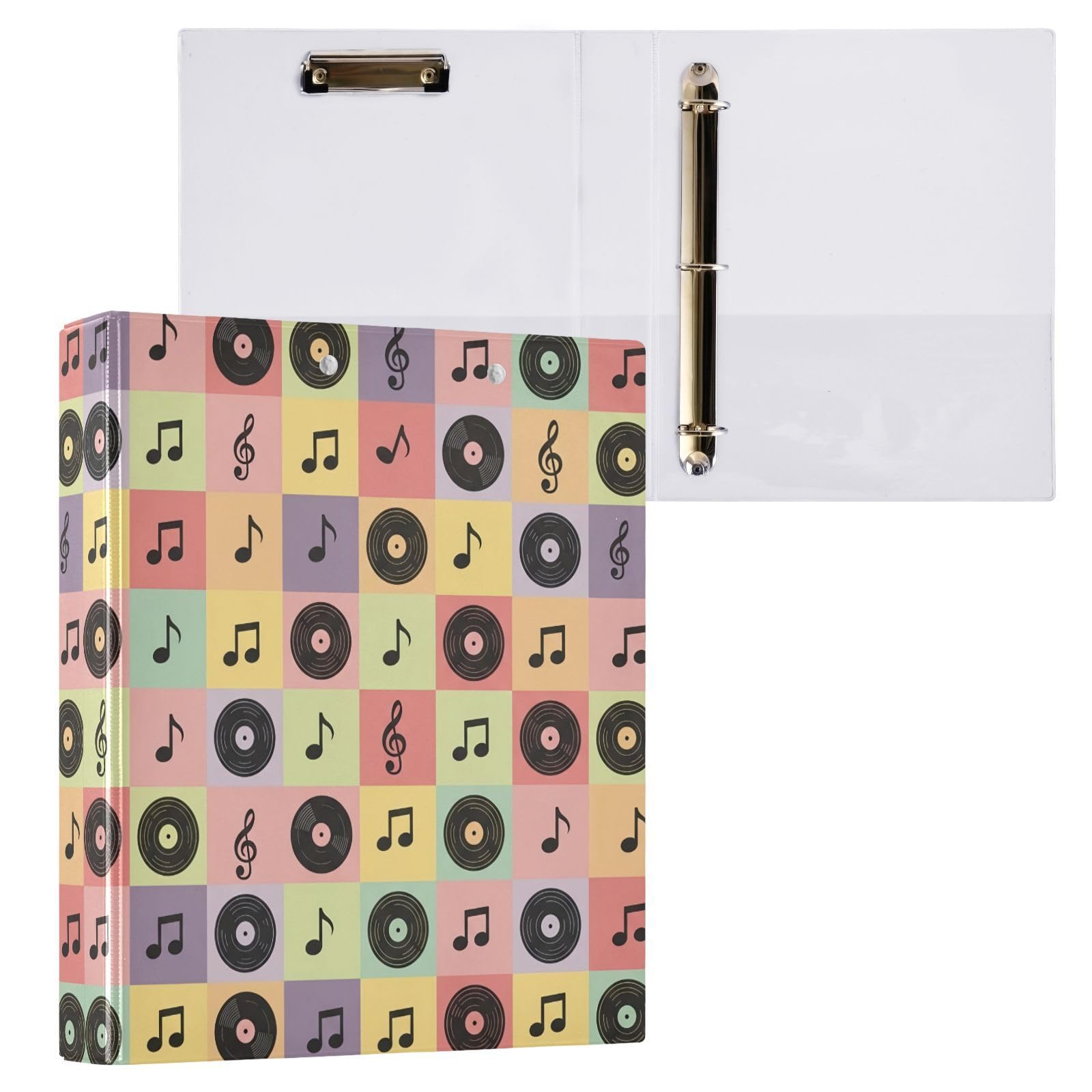Raccoglitori ad anelli con 3 anelli, 3,8 cm, per registrazioni musicali, decorativi, rotondi, con clip in metallo, formato A4, organizer per casa e ufficio, confezione da 2