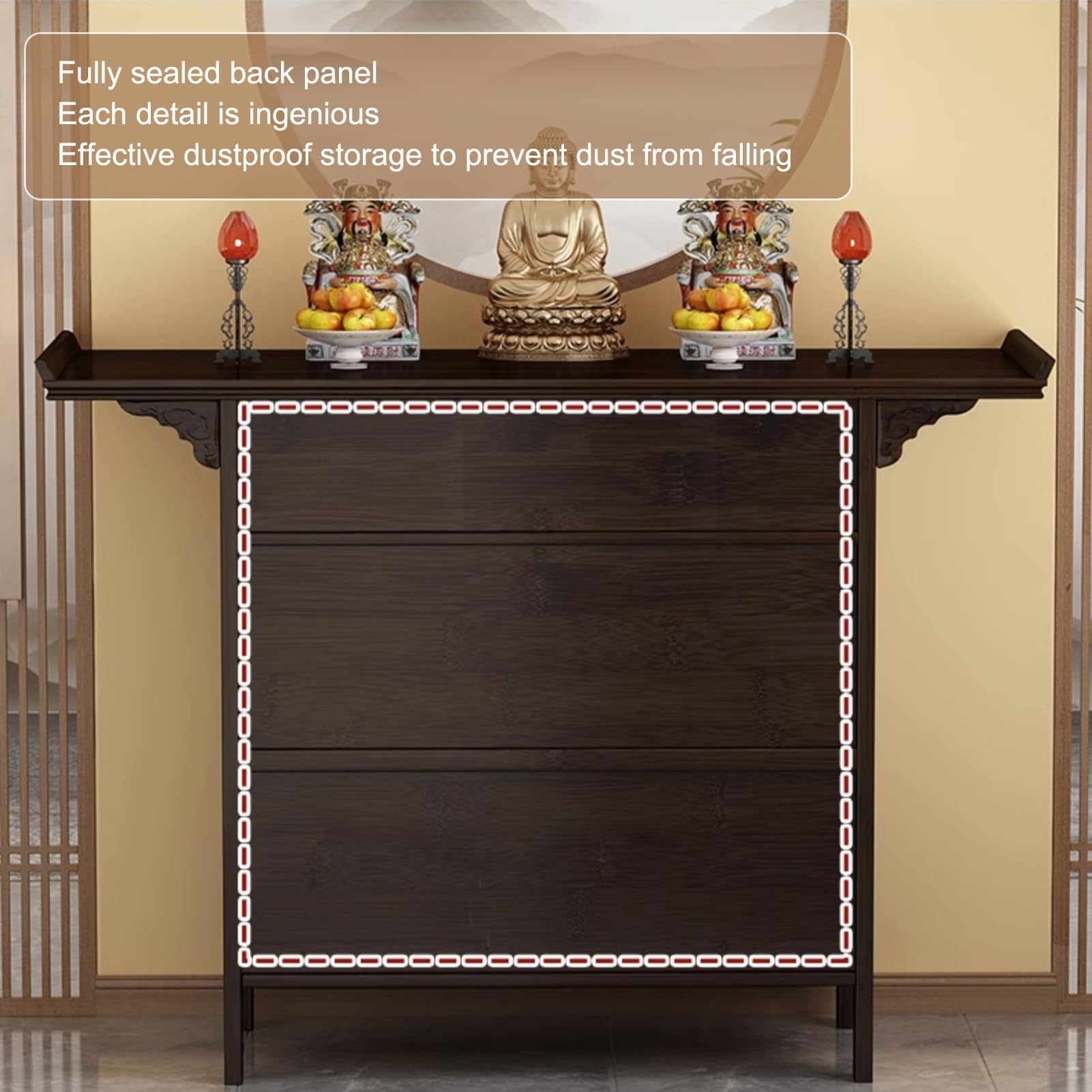 Moderner Gebetsaltar, Meditationstisch mit Stauraum, Gebetsschrank für Zuhause, für Puja, Wahrsagerei, Anbetung, zur Präsentation von Gefäßen, Pflanzen und Büchern (120 x 40 x 100 cm / 47,5 x 16 x 3