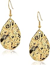18K Gold Plated Teardrop Hammered Dangly Drop Earrings for Women Gold Jewellery Handmade Earrings for Gift