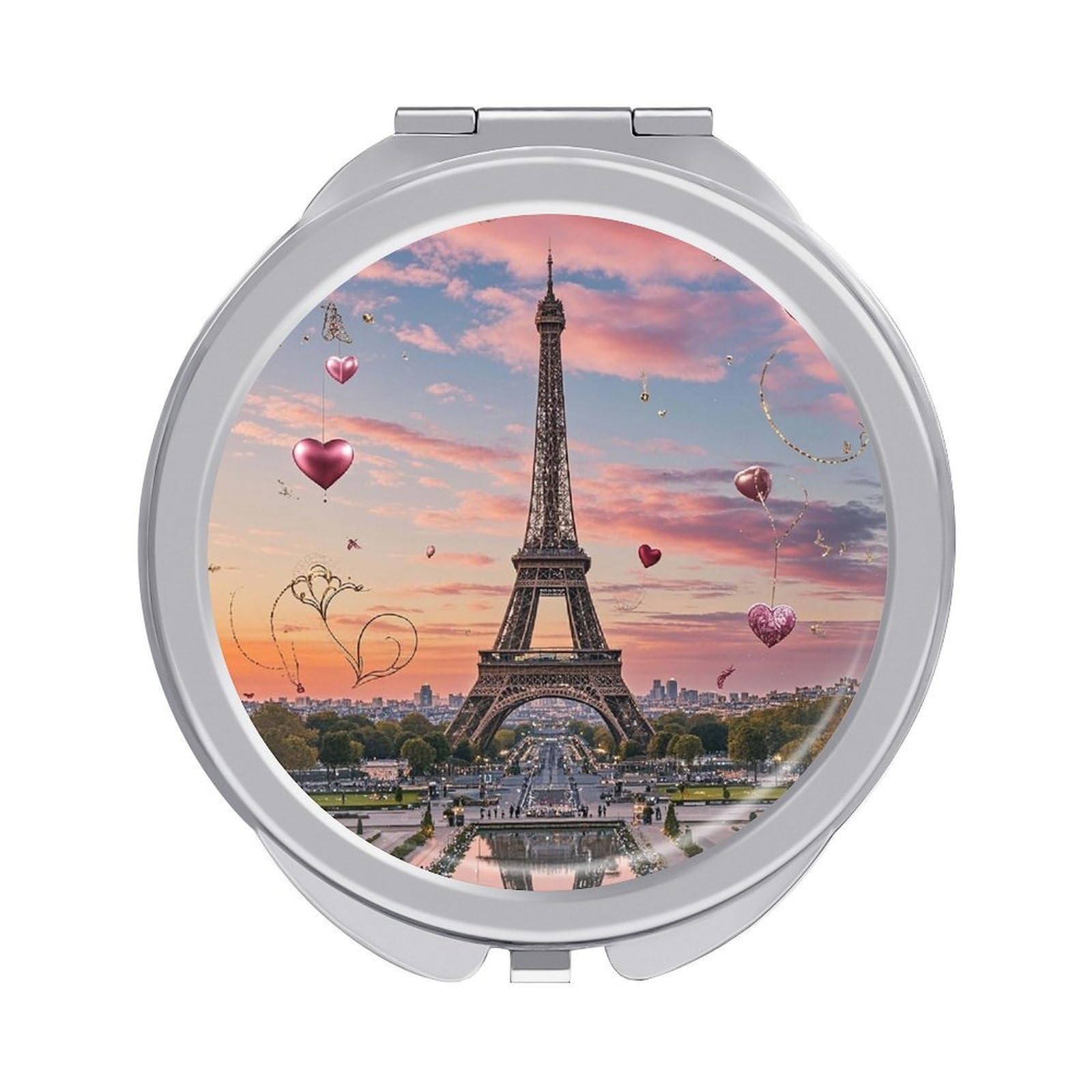 VstaDank Romantic Paris Eiffel Tower Compact Mirror for Purses Round Fashion Travel Makeup Mirror 2X /1x Magnifying Double Sides Mini Mirrors Portable Pocket Mirrors for Handbag Purse Women Gift