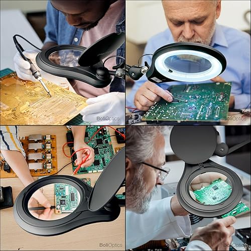 Miniatura 2 de ESD Safe (lente de cristal) lámpara de aumento LED profesional con abrazadera (5 dioptrías, aumento de 2.25X) luz de trabajo regulable, luz diurna,