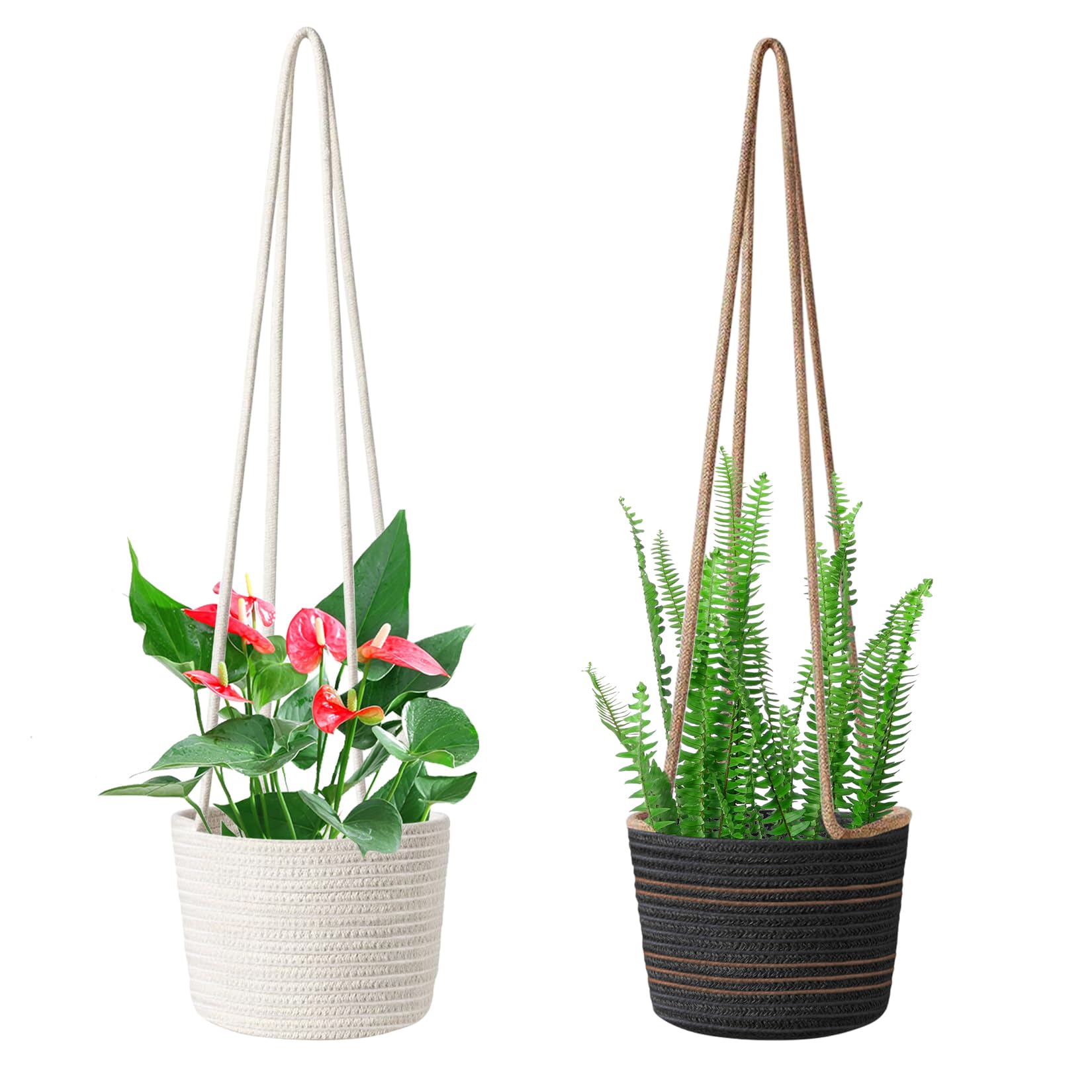 Ozzagar 2 Pack Macrame Hanging Planters Baskets Hanging Plant Pots Hanging Flower Pots, macrame plant hanger Planters for Yard Garden Home Decor
