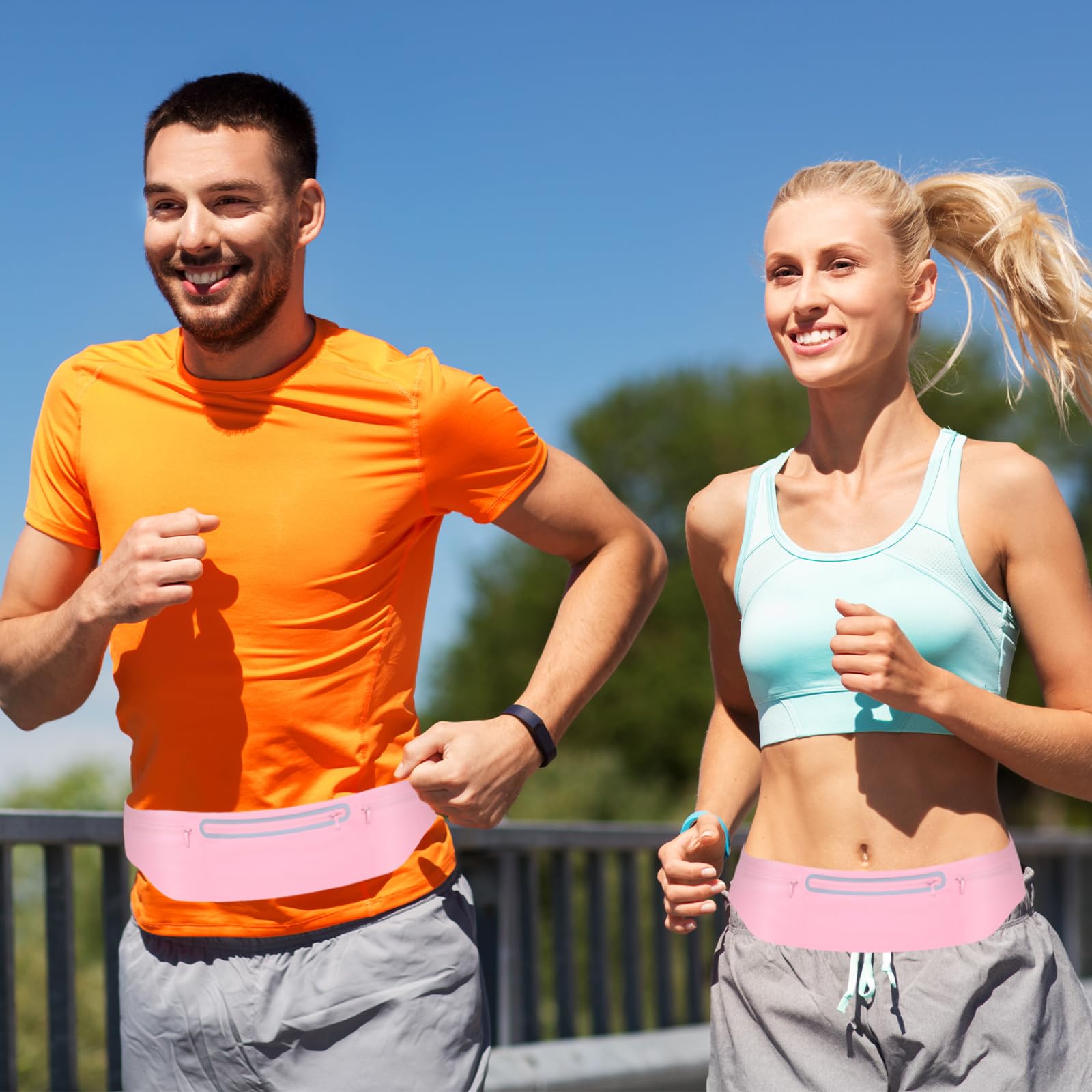 3 riñoneras delgadas para correr para mujeres y hombres, cangureras reflectantes para correr, caminar, ciclismo, camping, gimnasio, Rosado, Talla única, Riñonera