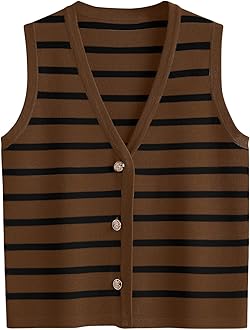 LILLUSORY Vest Tops for Women 2026 Summer Outfits Striped Sweaters Button Up Casual Blouses Jacket Fashion Clothes