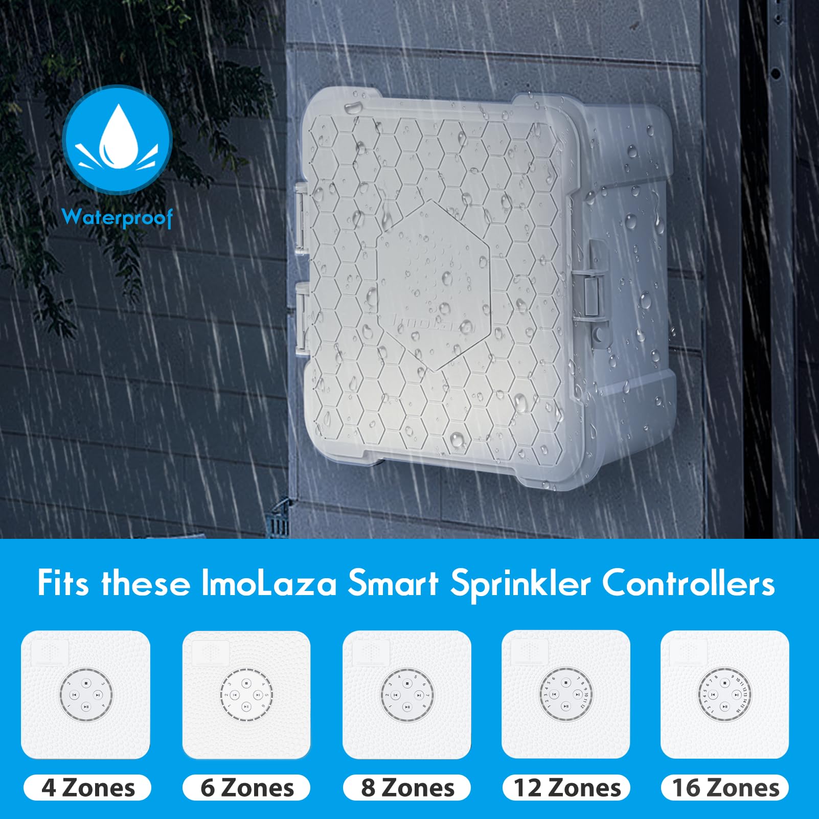 ImoLaza Scatola di controllo per irrigatore impermeabile, resistente alle intemperie per controller ImoLaza, compatibile con 4 zone, 6 zone, 8 zone, 12 zone, 16 zone