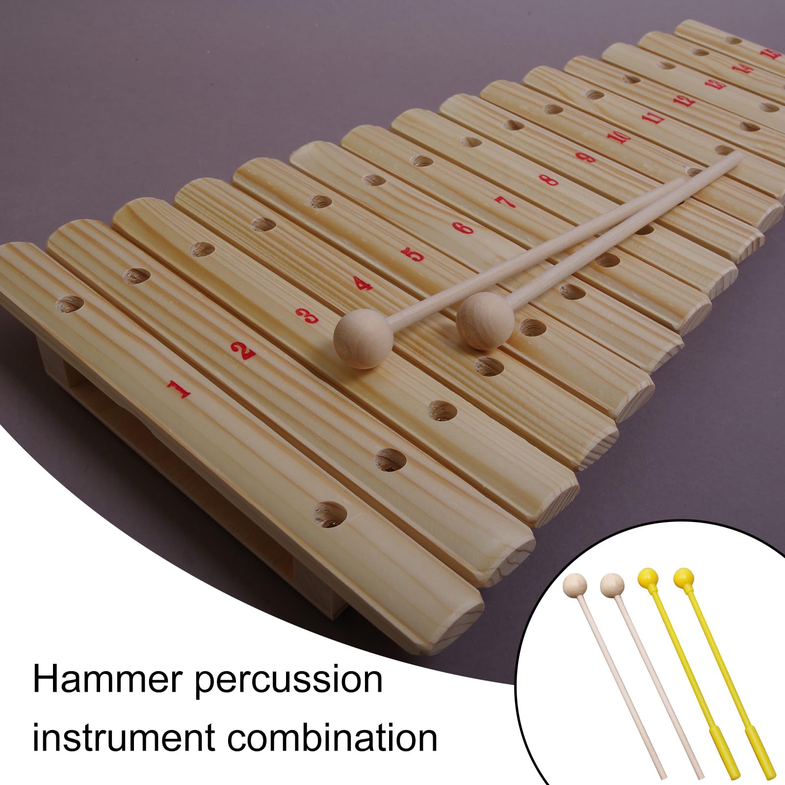 Maglio del Tamburo della Lingua, mazzuole per xilofono, Strumento a percussione, Set di 4 Bacchette in Legno per Bambini, mazzuole in legno per percussioni, Legno Campana Bacchette