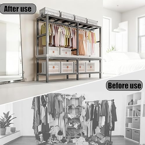 Miniatura 9 de Armario independiente resistente con puerta magnética, armarios metálicos portátiles, organizadores plegables y almacenamiento, para dormitorios,