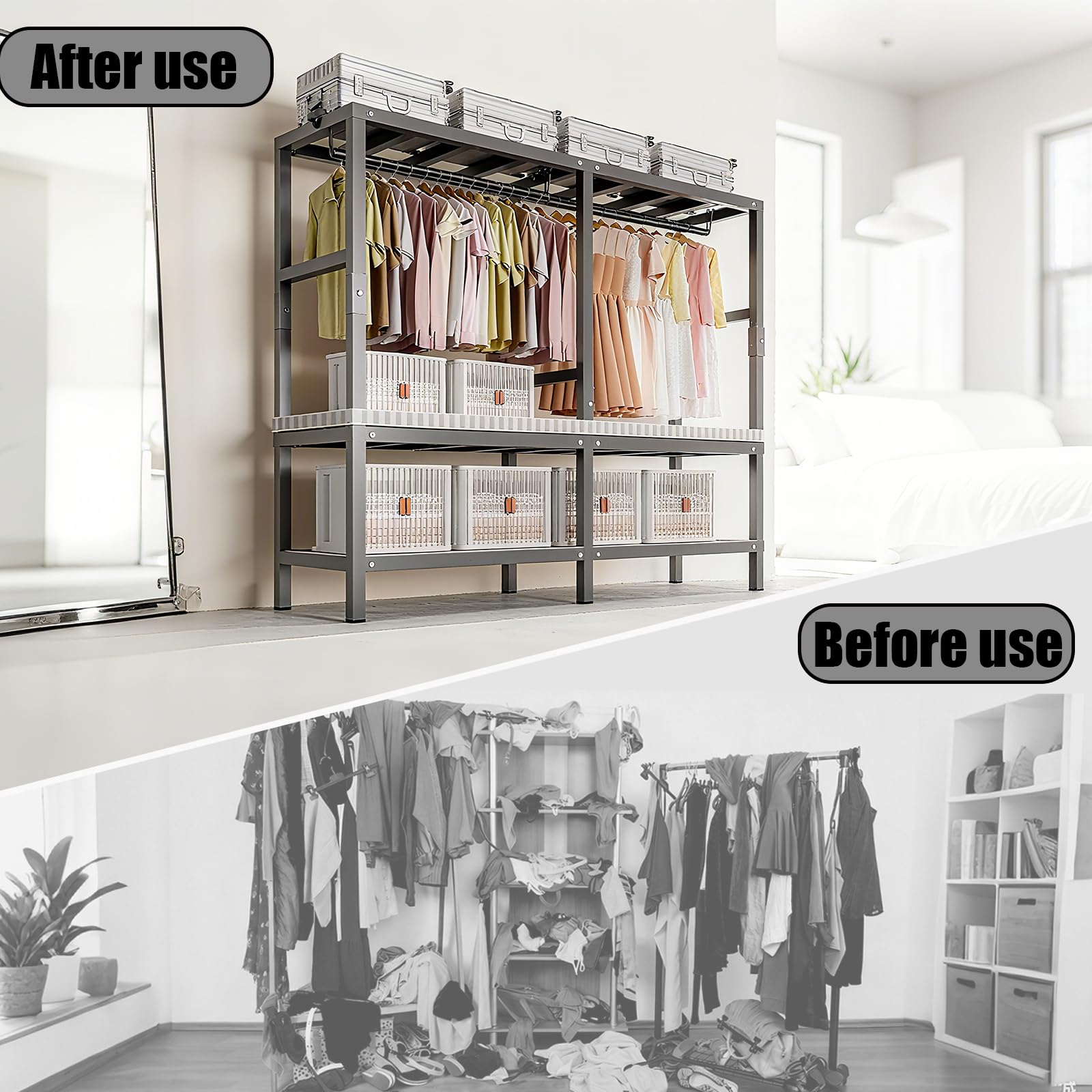 Armario metálico Plegable, sin Necesidad de Montaje, con Cierre magnético de Alta Resistencia, a Prueba de Polvo y Que Ahorra Espacio, Ideal para dormitorios y Apartamentos. (Gris, 150cm)