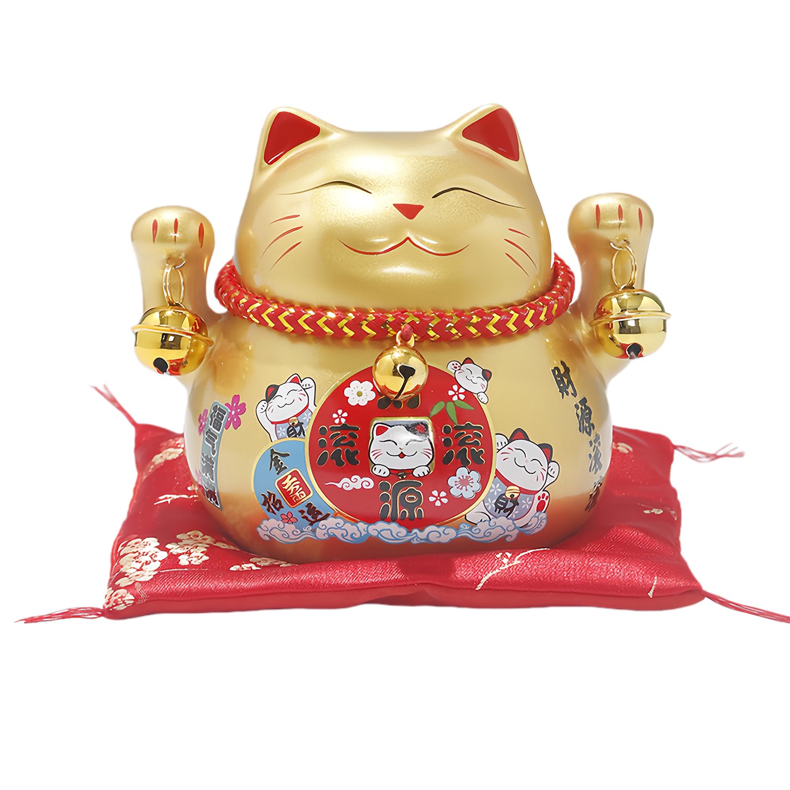 Maneki Neko Lucky Cat Coin Bank Ceramic Gold Figurine 4.3in Gift Box