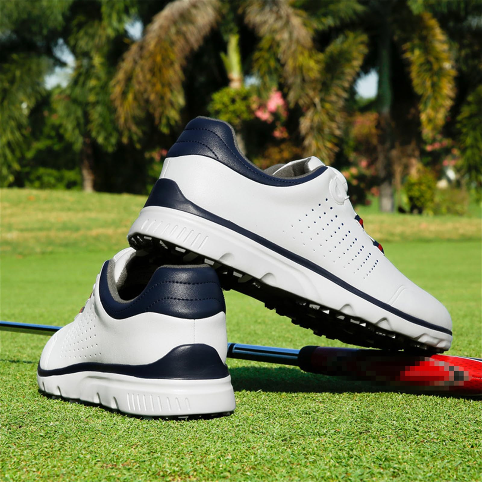 JiuQing Męskie buty golfowe bezkolcowe wodoodporne wygodne skórzane buty golfowe do chodzenia na świeżym powietrzu