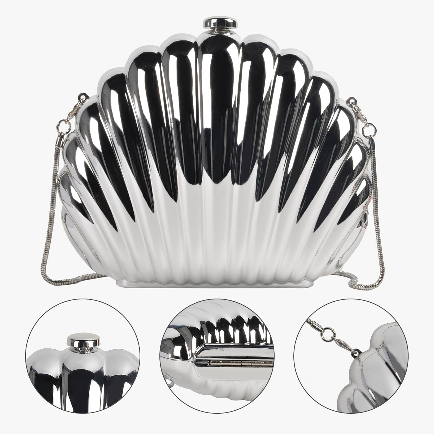 QZUnique Conch/Shell Shoulder Handbag Novelty Chain Strap Purse Acrylic Fashion Crossbody Evening Bag Clutch for Women Girl