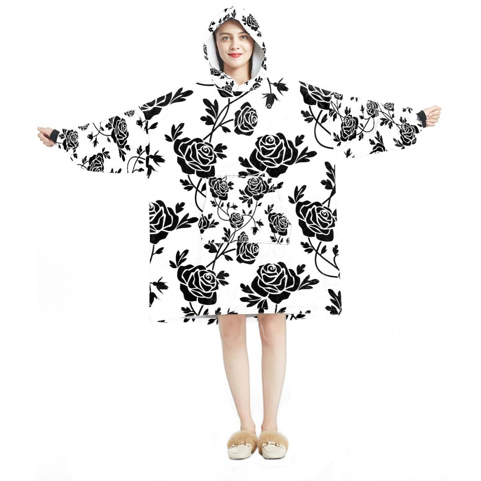 Sweat à capuche surdimensionné en flanelle et sherpa rose et blanc pour adulte