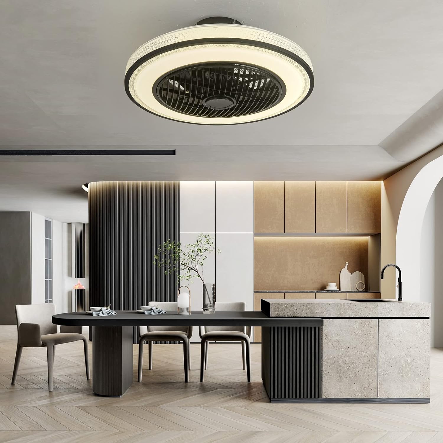 YUEGOO Ceiling Fans with Lamps,Led Dimmable Quiet Ceiling Fans with Lights and Remote Control Dc Reversible 6 Speed Timer Black Chandelier Fan for Living Room Bedroom/a