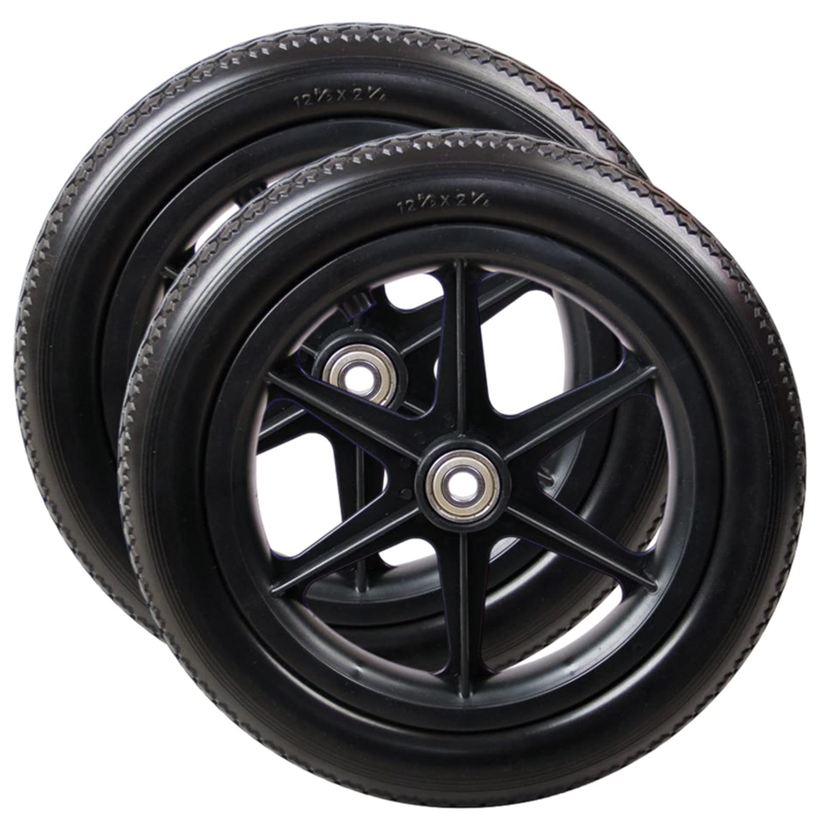 12 1/2x2 1/4 Zestaw kółek do wózków inwalidzkich, 12-calowe małe solidne tylne koła zamiennik na wózek inwalidzki, łożysko 1/2" (12 mm), 2 szt. (kolor: czarny, rozmiar: 12 1/2x2 1/4)