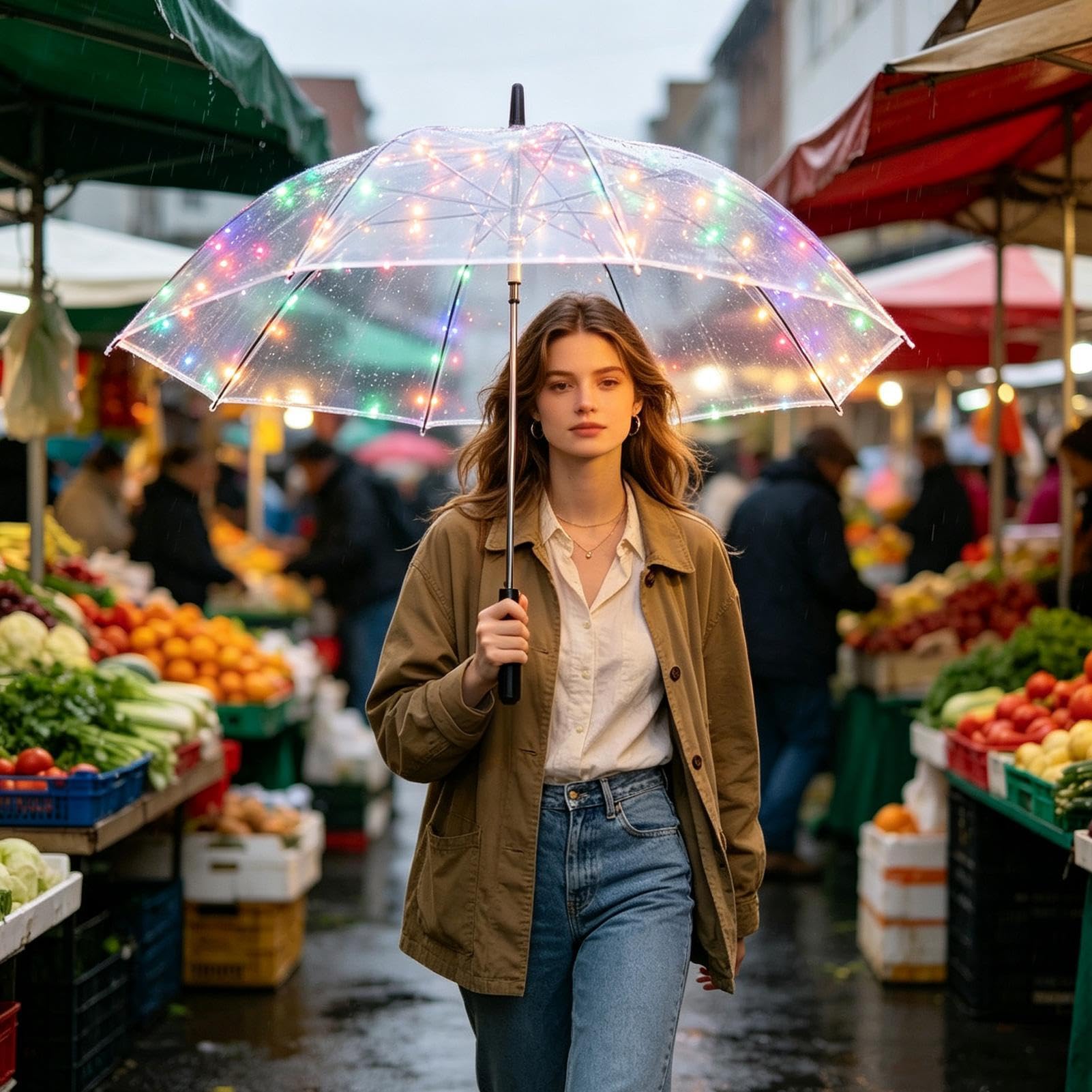 Paraguas con luz LED Herramienta De Para Paseos Nocturnos | Paraguas De Lluvia Iluminado Para desplazamientos, fotografía, Halloween, actuaciones en el escenario y festivales de música