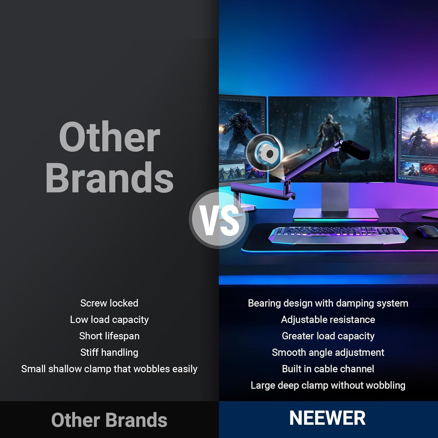 NEEWER Low Profile Mic Boom Arm Desk Mount, Microphone Boom Arm with 360° Ball Head & Cable Management Channels, 1/4" 3/8" 5/8" Threads for Podcast Streaming Gaming Recording, Max Load 3.3 lb, MS007
