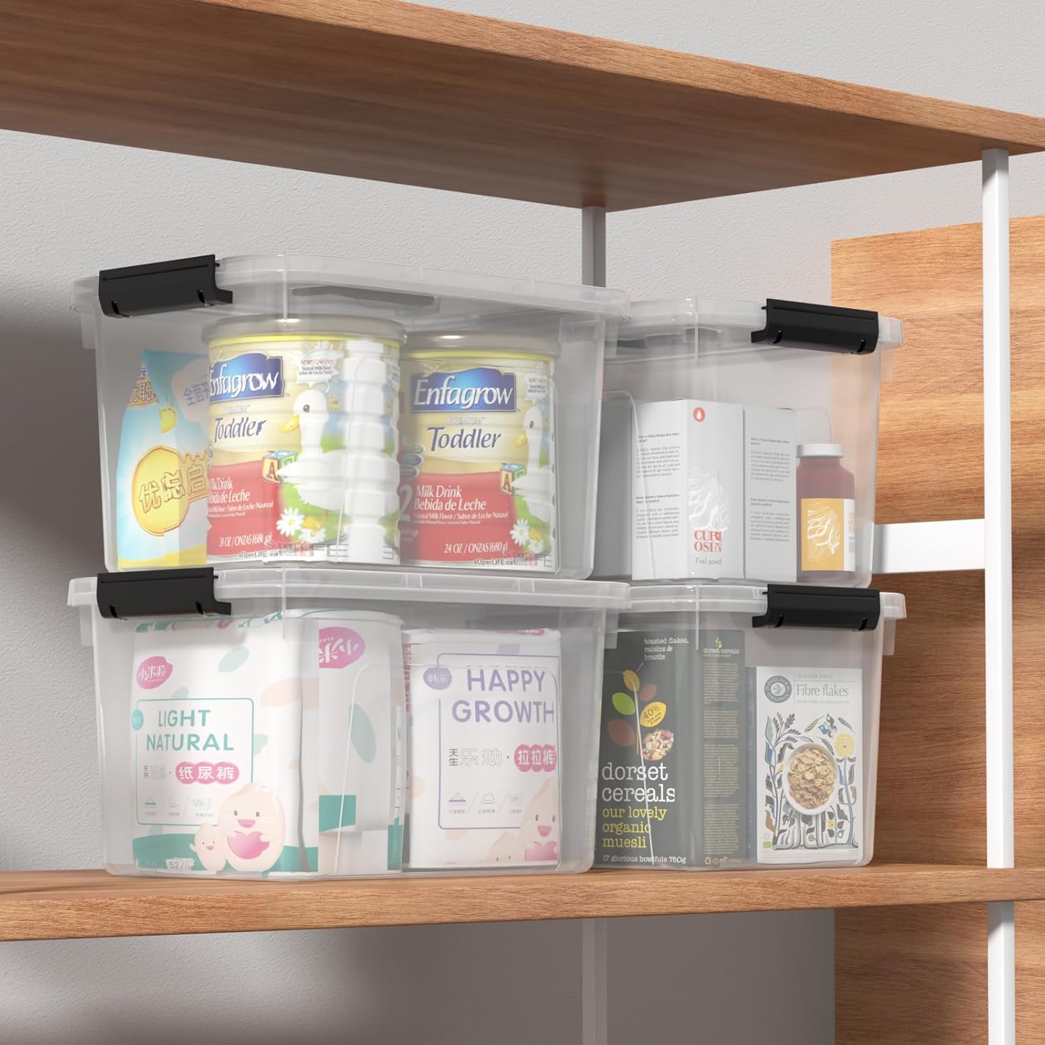 17.5 Quart Clear Storage Latch Box/Bins, 4-Pack Plastic Container with Handle and Lid