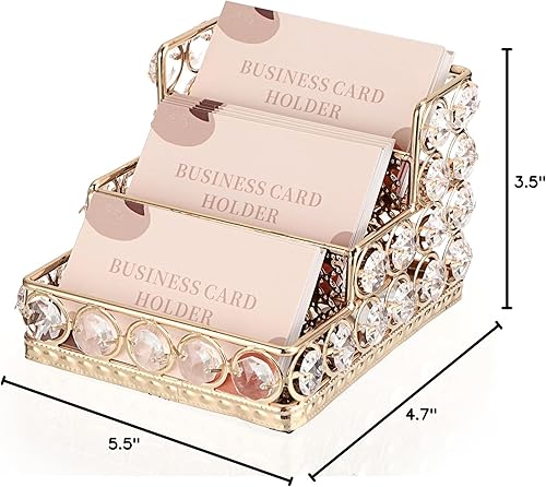 Miniatura 10 de Hipiwe Titular de Tarjetas de Visita de Cristal - Soporte de Exhibición de Tarjetas de Nombre de 3 Niveles Espejo Dorado Organizador de