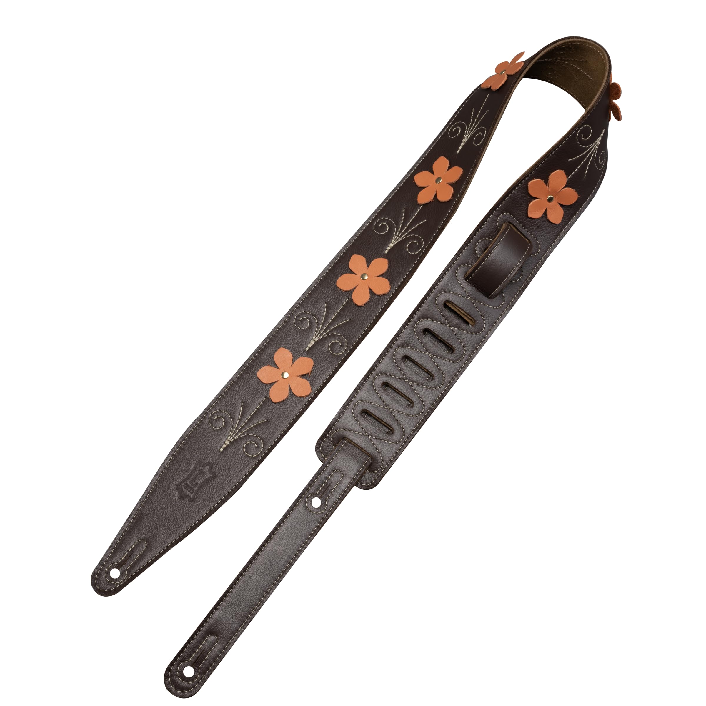 In Bloom Series Genuine Leather 2.5" Guitar Strap with Flower Appliques
