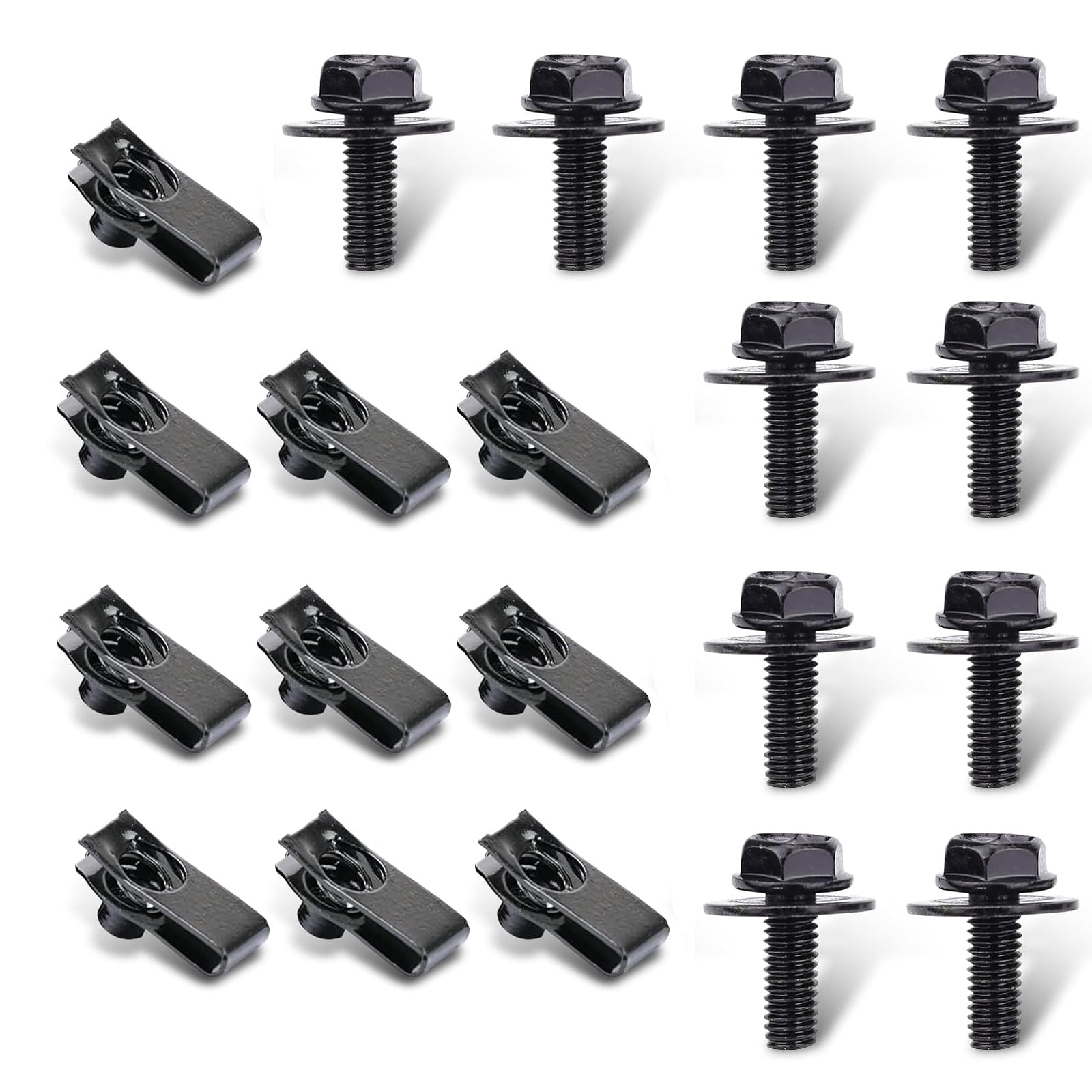 20 Sets Extruded U Nuts & Body Bolts Kits, Automotive Body Fender Bolts Kit, Push Retainer Fastener Rivet Clips, Fit for Engine Undertray Cover, Engine Cover & Bumper Fender Liner (Black)