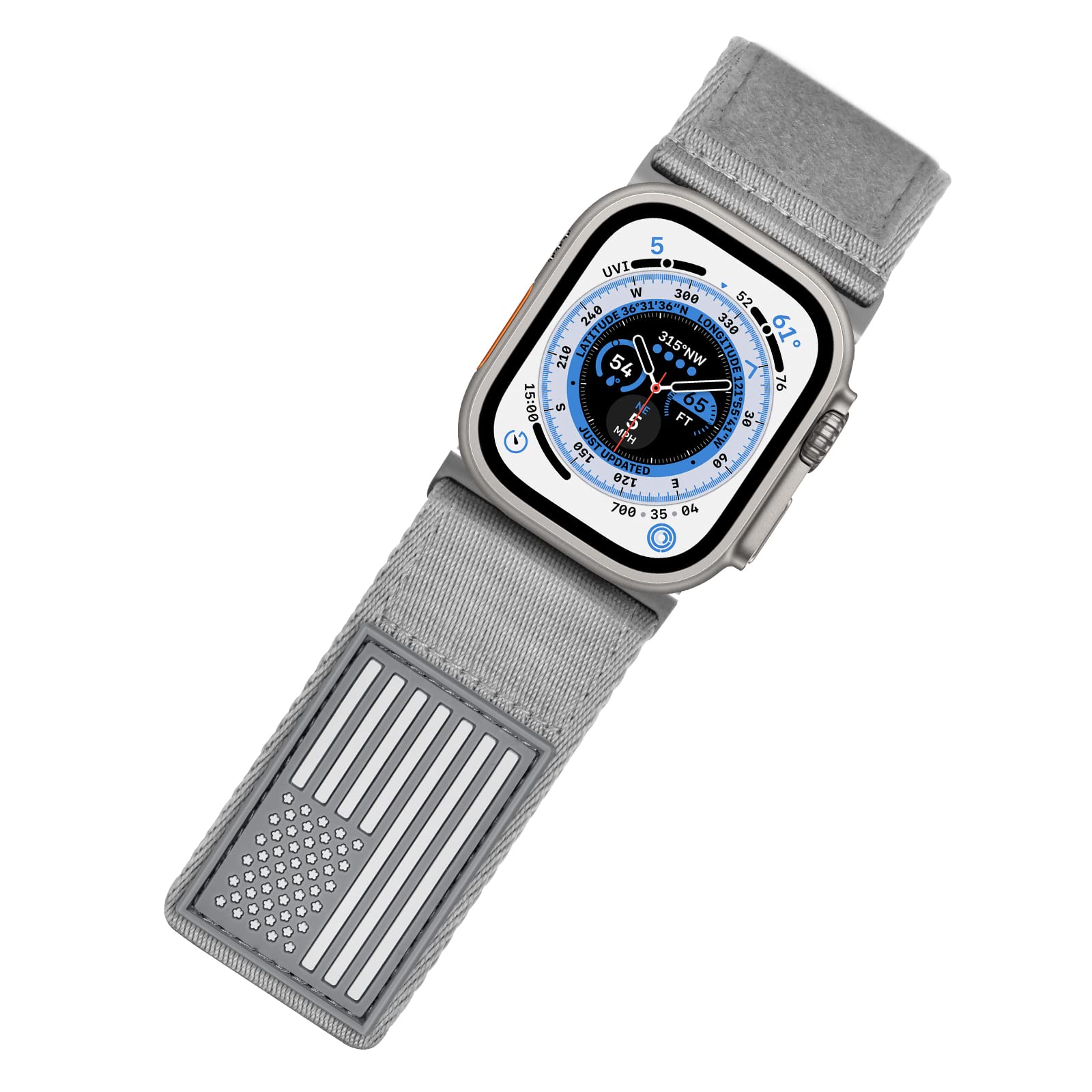 Photo 1 of Tefeca Fortitude Series Adjustable Band for Apple Watch/Apple Watch Ultra 49/45/44/42mm Extra Large Ultra Wide Nylon Gray USA Flag with Silver Adapters