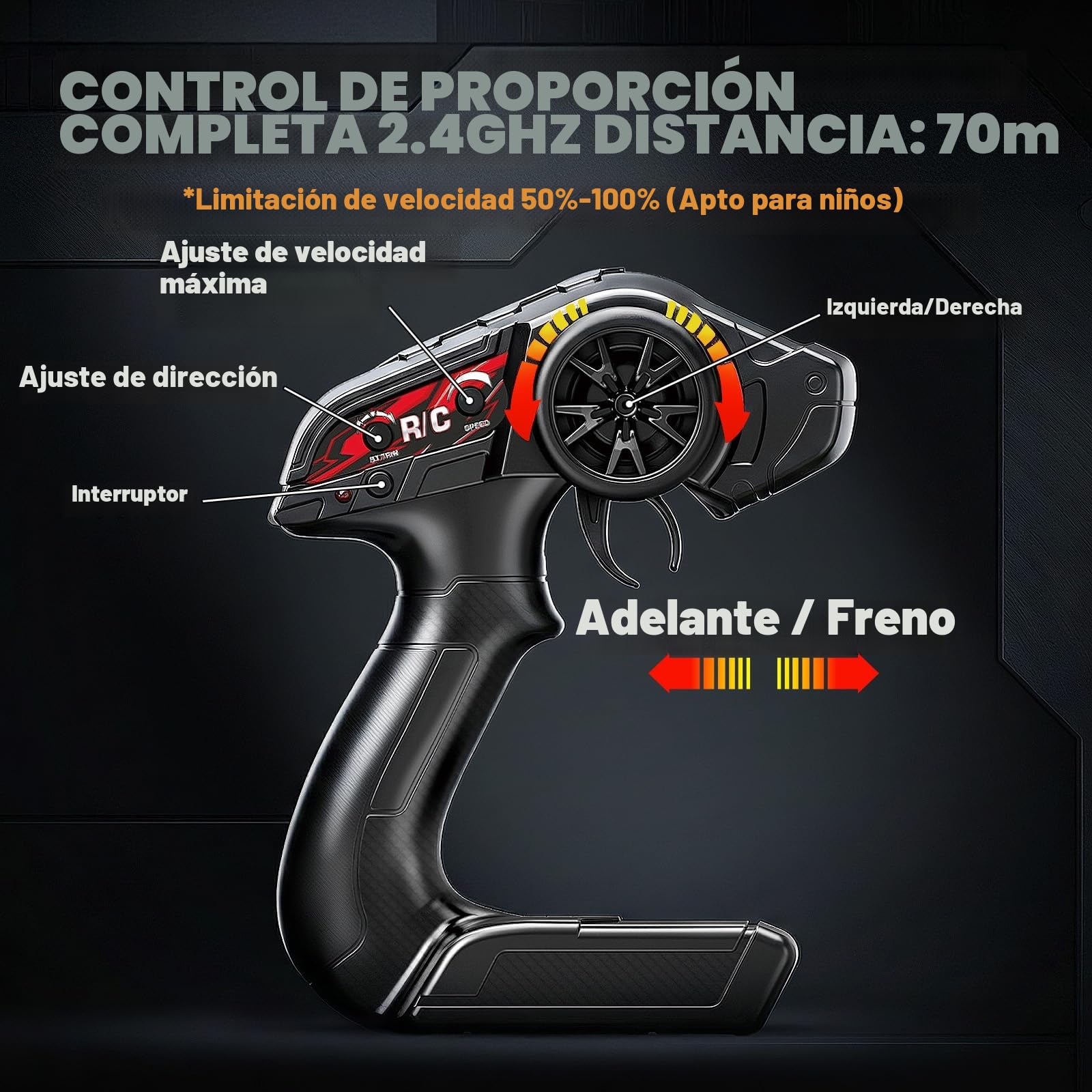 Coche radiocontrol 4x4 Todoterreno 1:18, Coche teledirigido RC 2.4GHz proporcional, 2 baterías 7,4V 1300mAh, transmisión metálica, para Mayores de 8 años y Adultos Principiantes