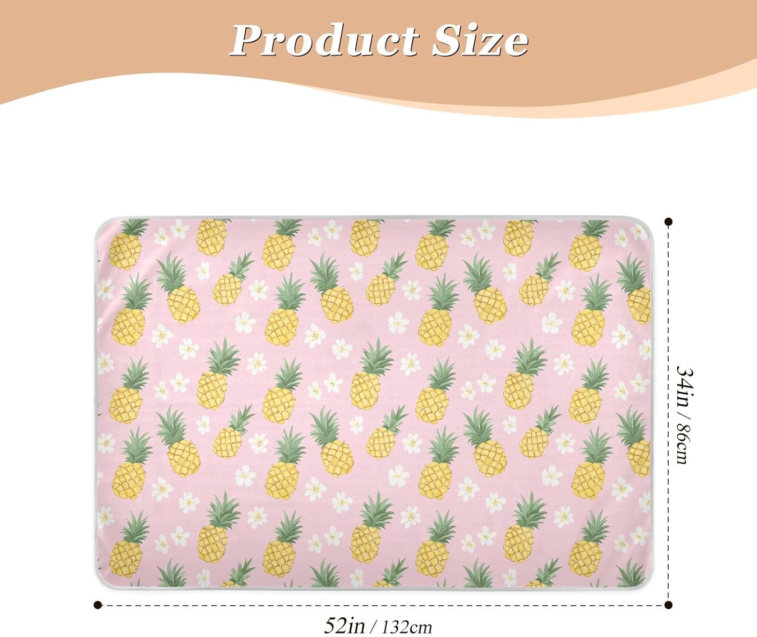 Funny Pineapple Fruit Blush Extra Large Resuable Diaper Mats Highly Absorbent Pads for Bed Changing Pad Liner for Kids Adults Pets , 52" L x 34" W