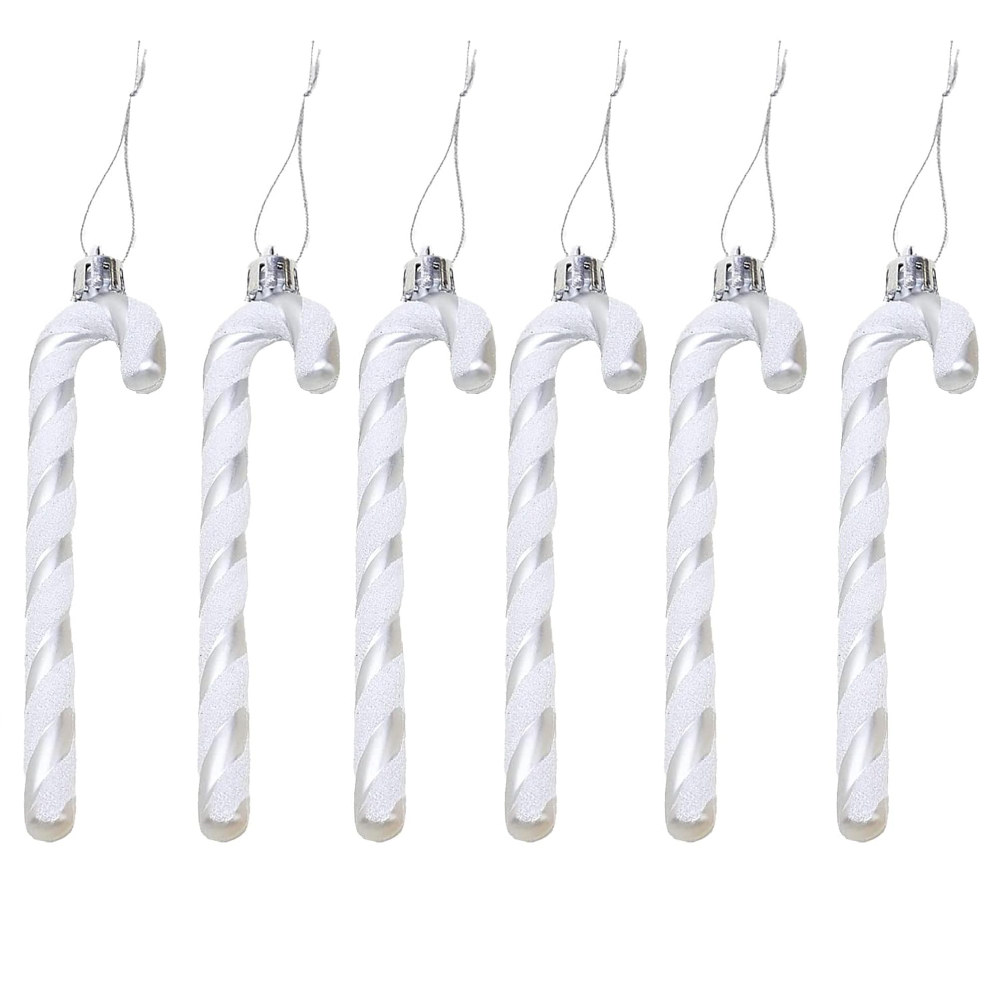 Festive Fix 6-Pack Candy Cane Baubles – Silver Glitter Candy Cane Christmas Decorations, Hanging Tree Ornaments – Xmas Candy Canes Christmas Tree Decorations