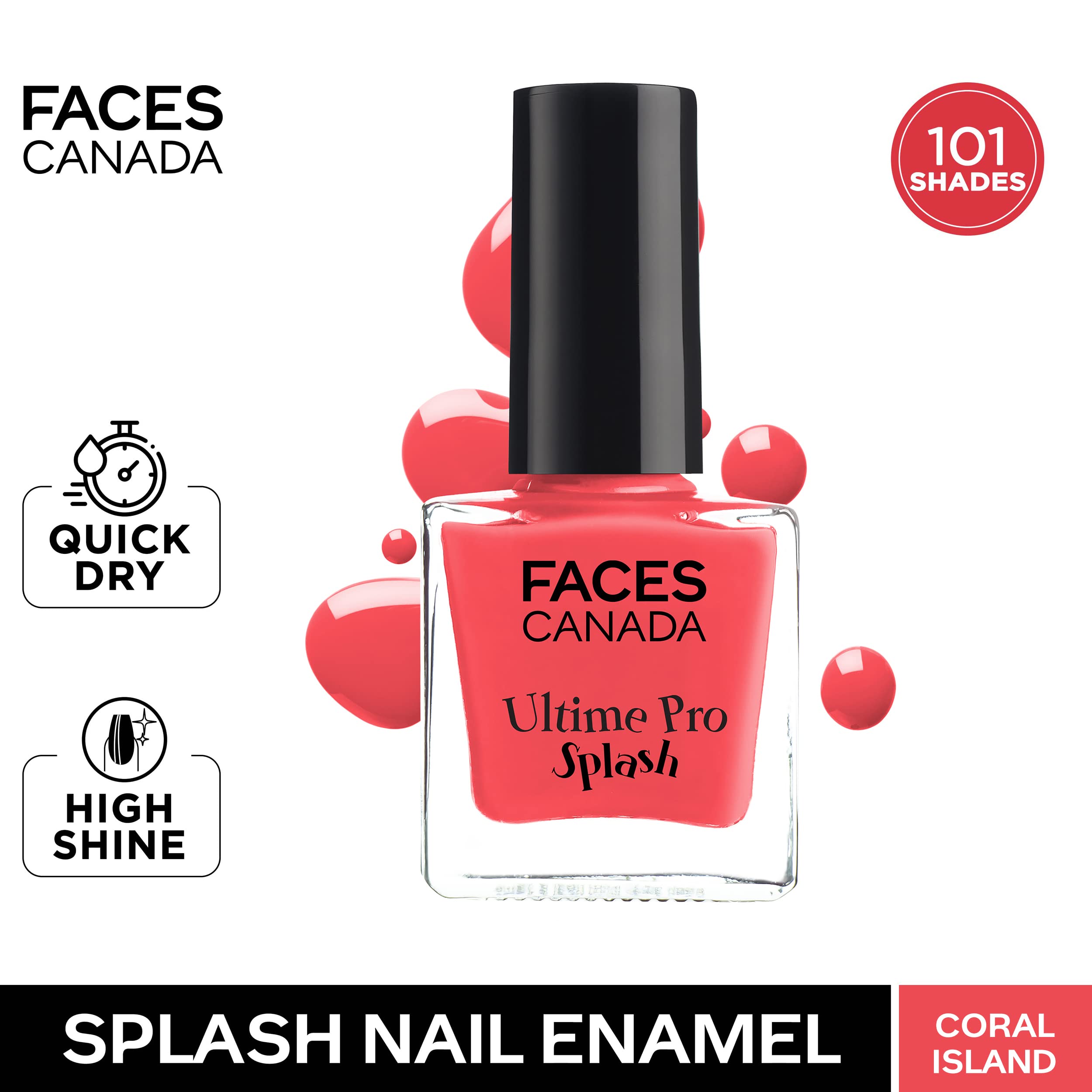 FACESCANADA Ultime Pro Splash Nail Enamel - Coral Island 62 (8Ml) | Quick Drying | Glossy Finish | Long Lasting | No Chip Formula | High Shine Nail Polish For Women | No Harmful Chemicals