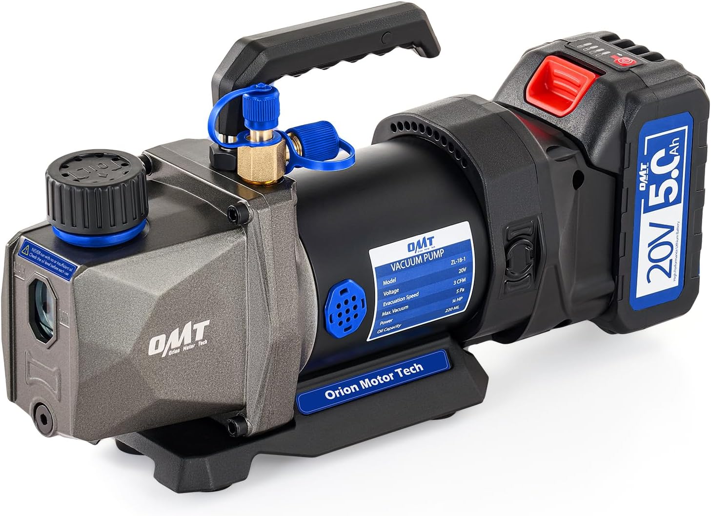 Vacuum Pump, 3 cfm Cordless Lithium-Ion HVAC Vacuum Pump, Battery-Powered Auto AC Vacuum Pump for R134a R410a R1234yf Systems, 1/4hp Single Stage Vacuum Pump