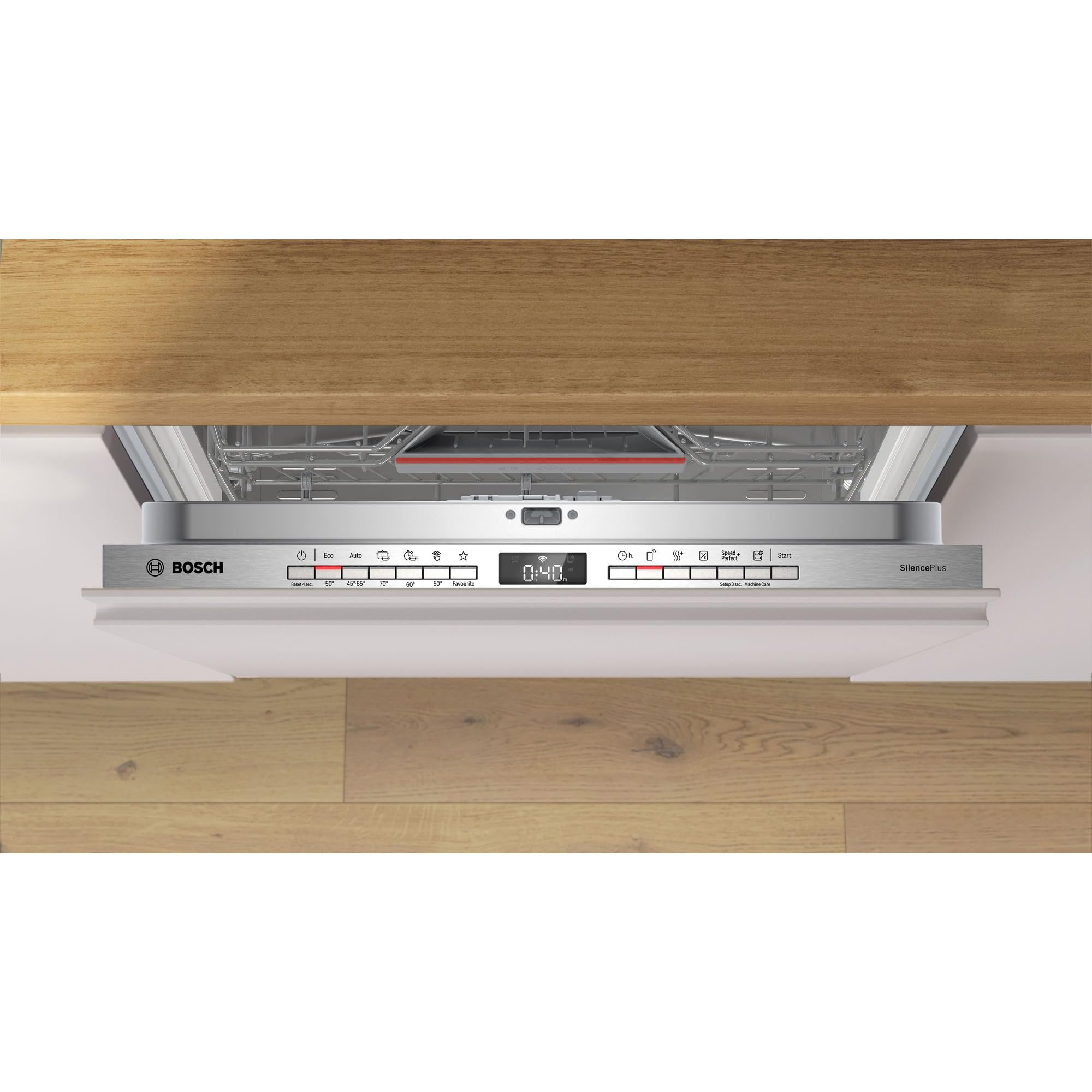 Bosch SMH4ECX28E, serie 4, lavastoviglie intelligente completamente integrata 60 cm, cassetto portaposate, lavastoviglie Made in Germany, cerniera Vario, particolarmente silenziosa, SpeedPerfect+,